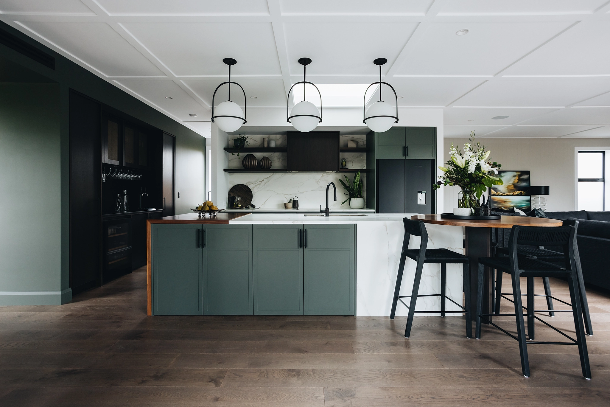 plank wooden floors for open kitchen