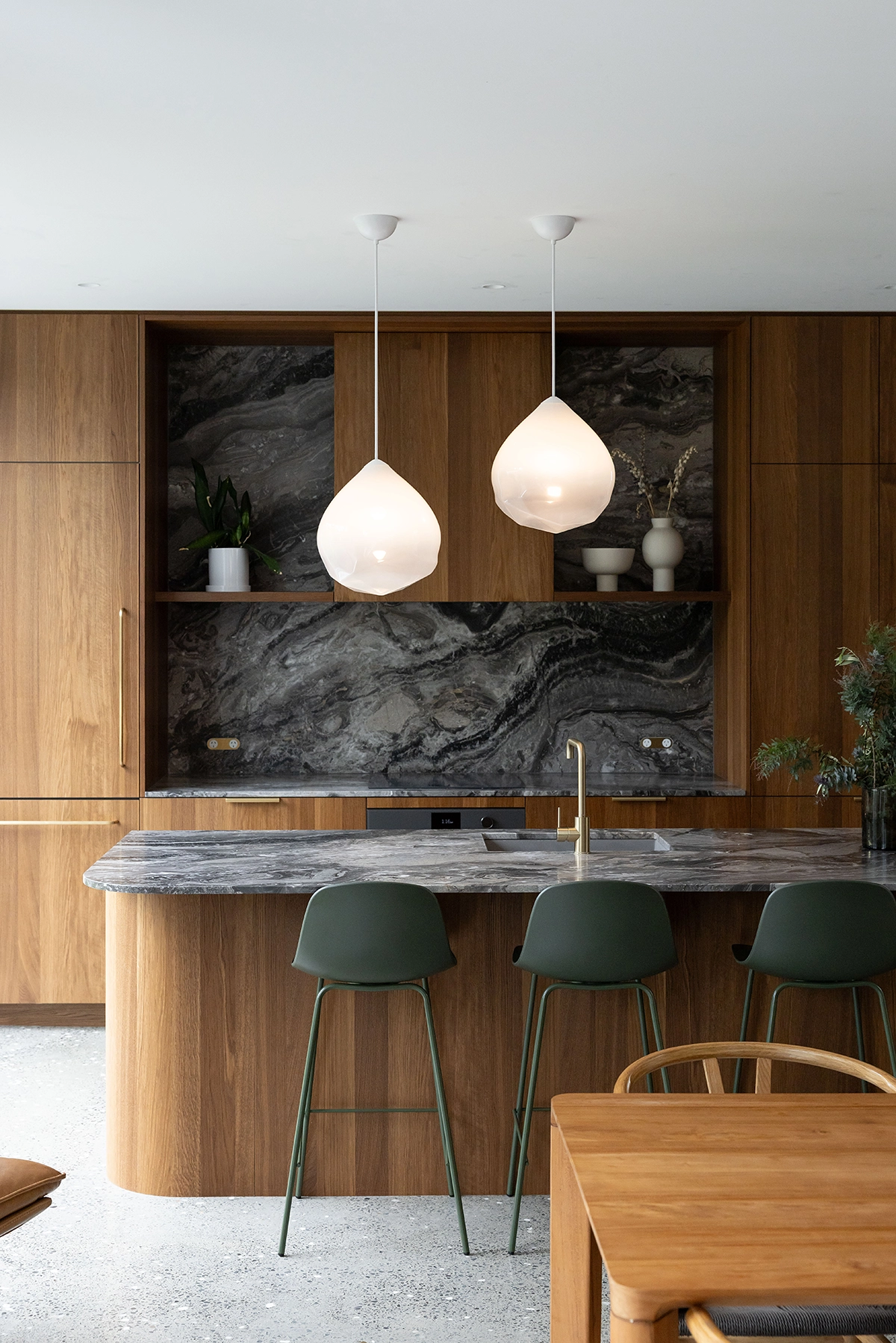 Rich brown smoked oak veneer cabinetry