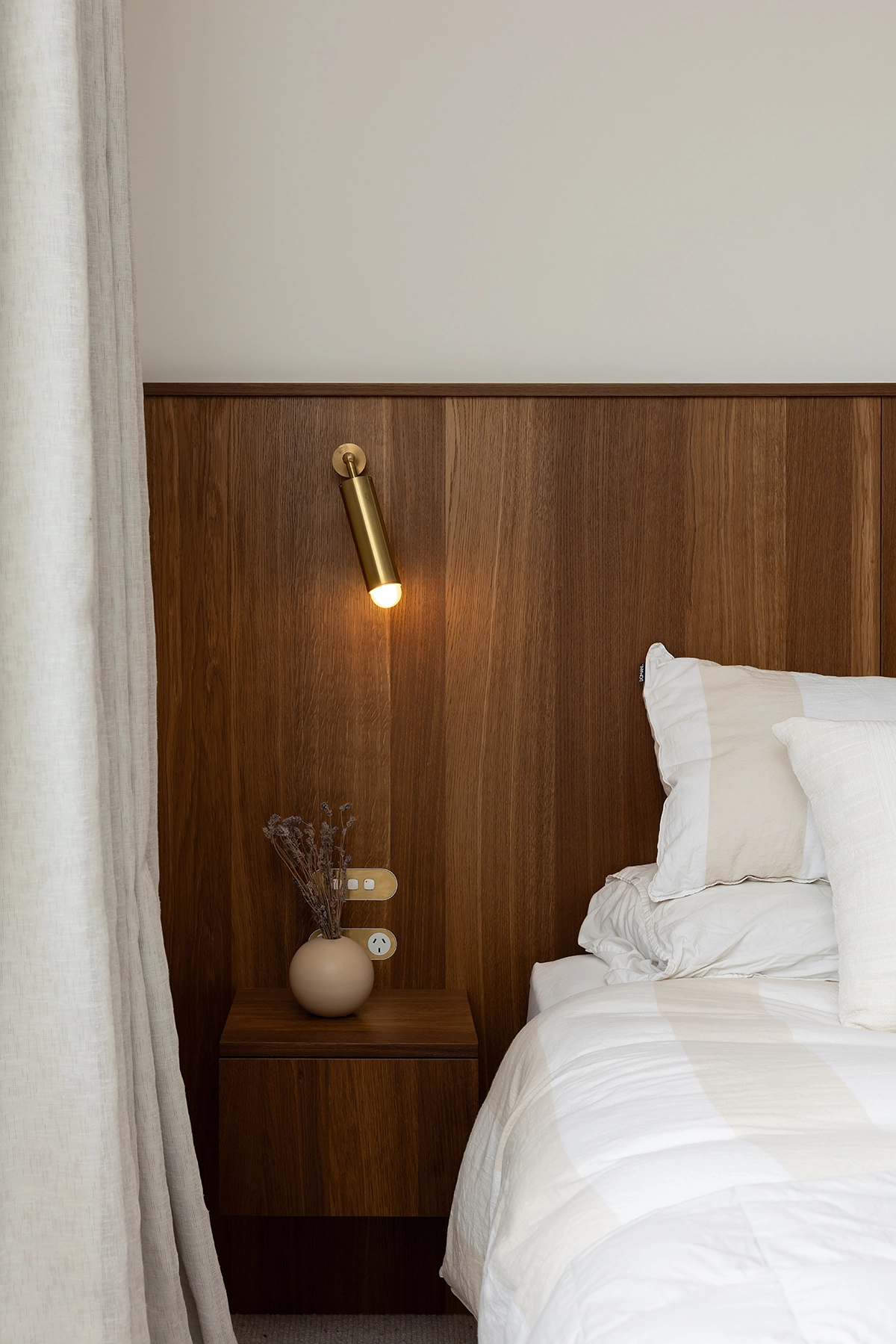 Smoked oak veneer feature wall paneling