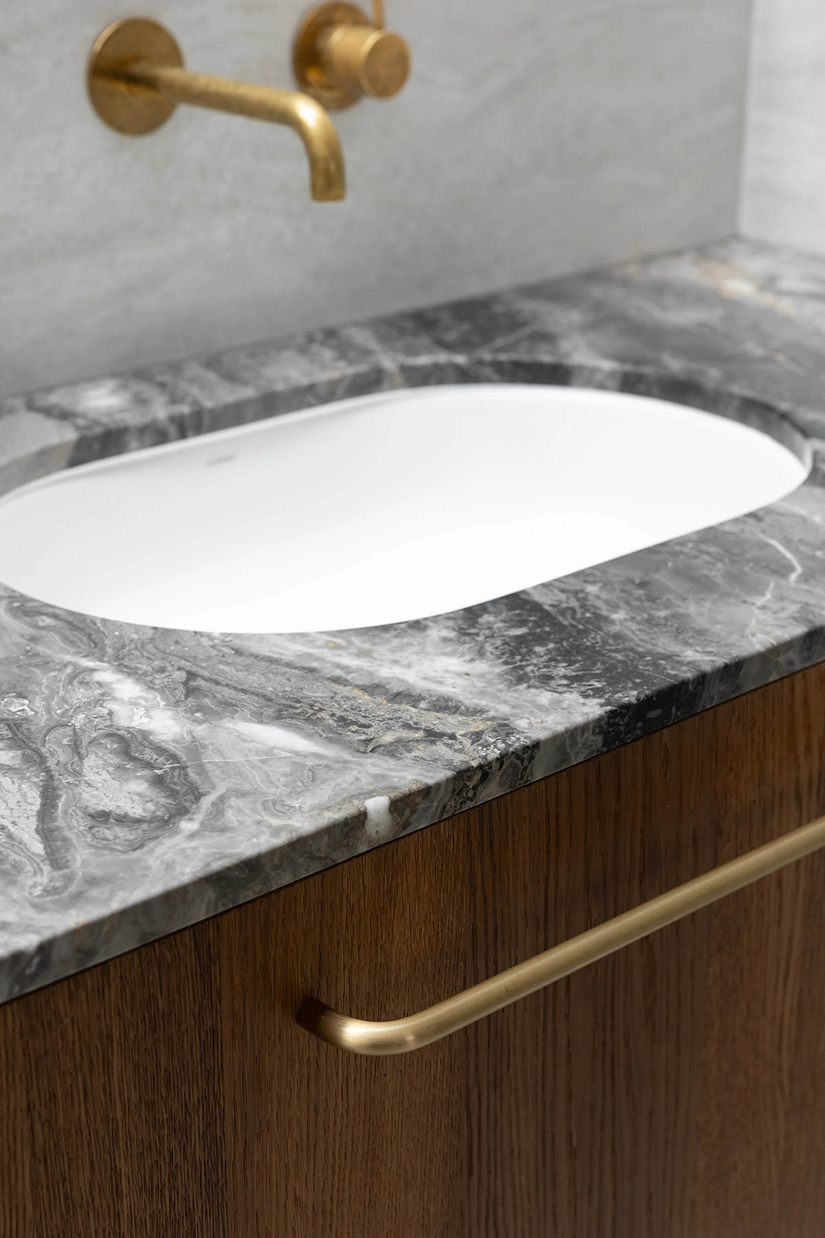 close-up of bathroom joinery detail