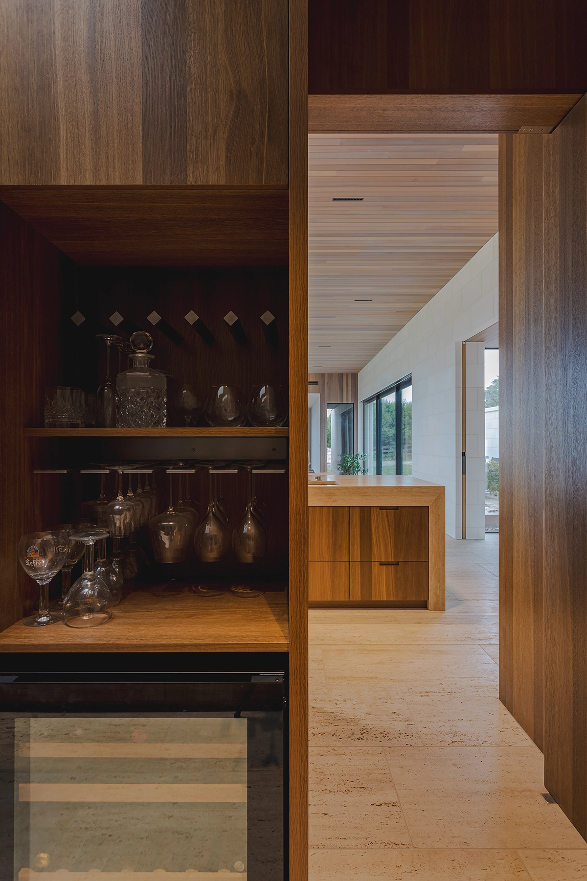 Smoked oak veneer shelving detail