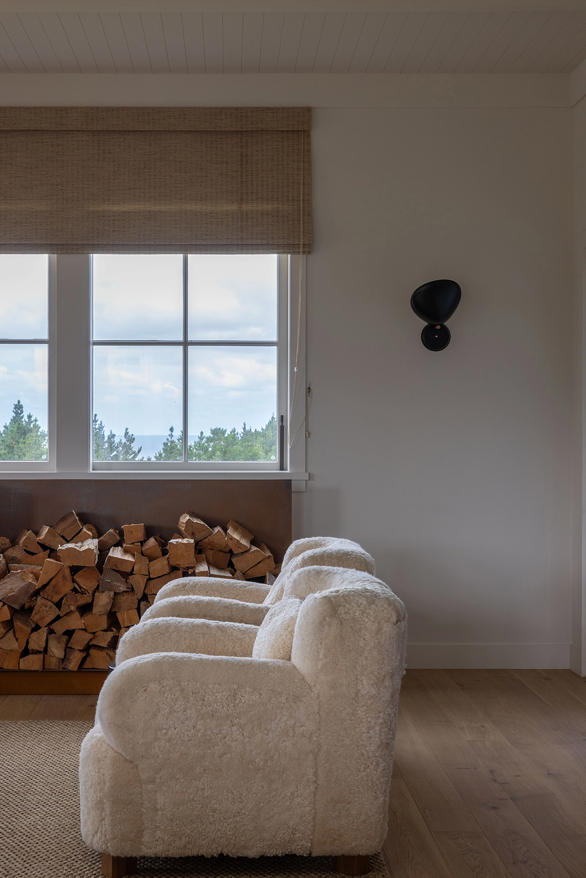 Living room with light band sawn timber flooring