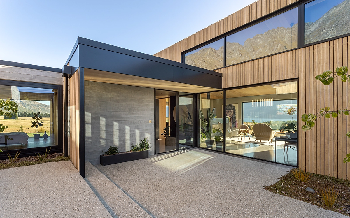 Luxury Queenstown home with natural timber cladding on the interior