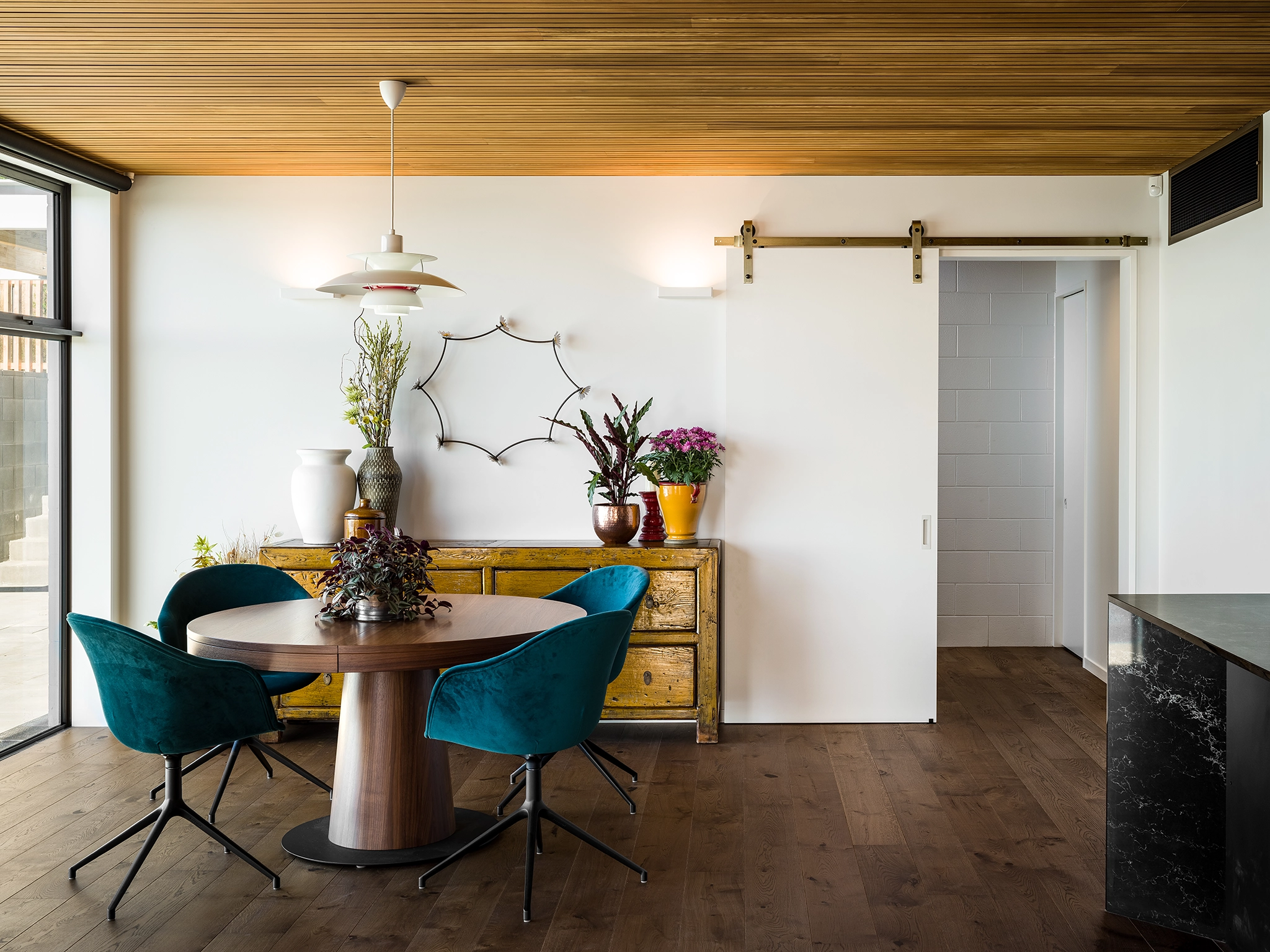 Rich Brown Wood Floor in family living room