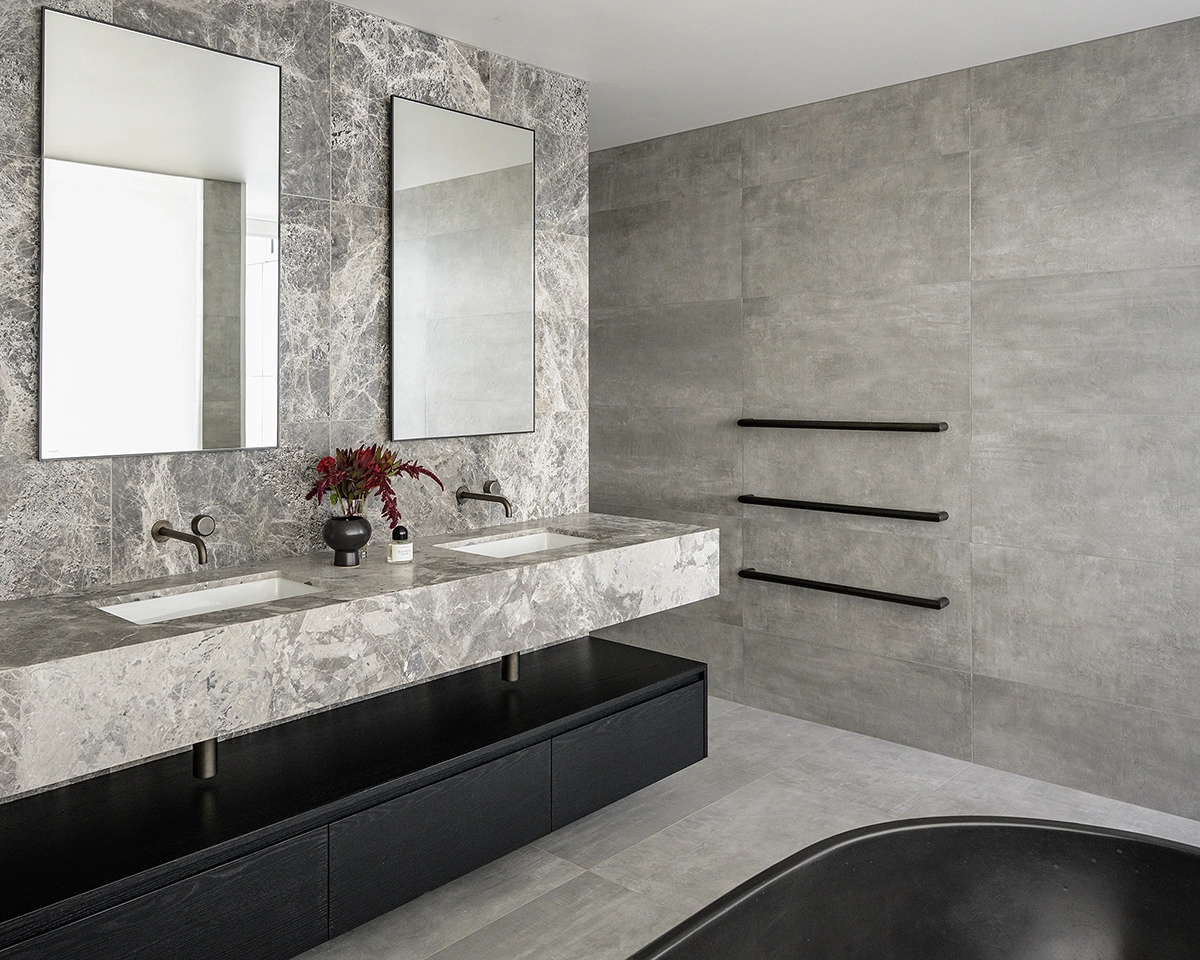 bathroom joinery with black timber finish