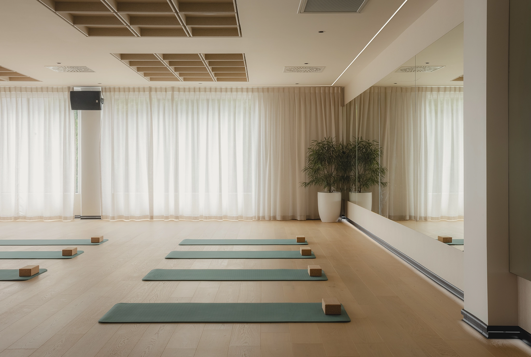 Yoga and Pilates studio with warm timber flooring