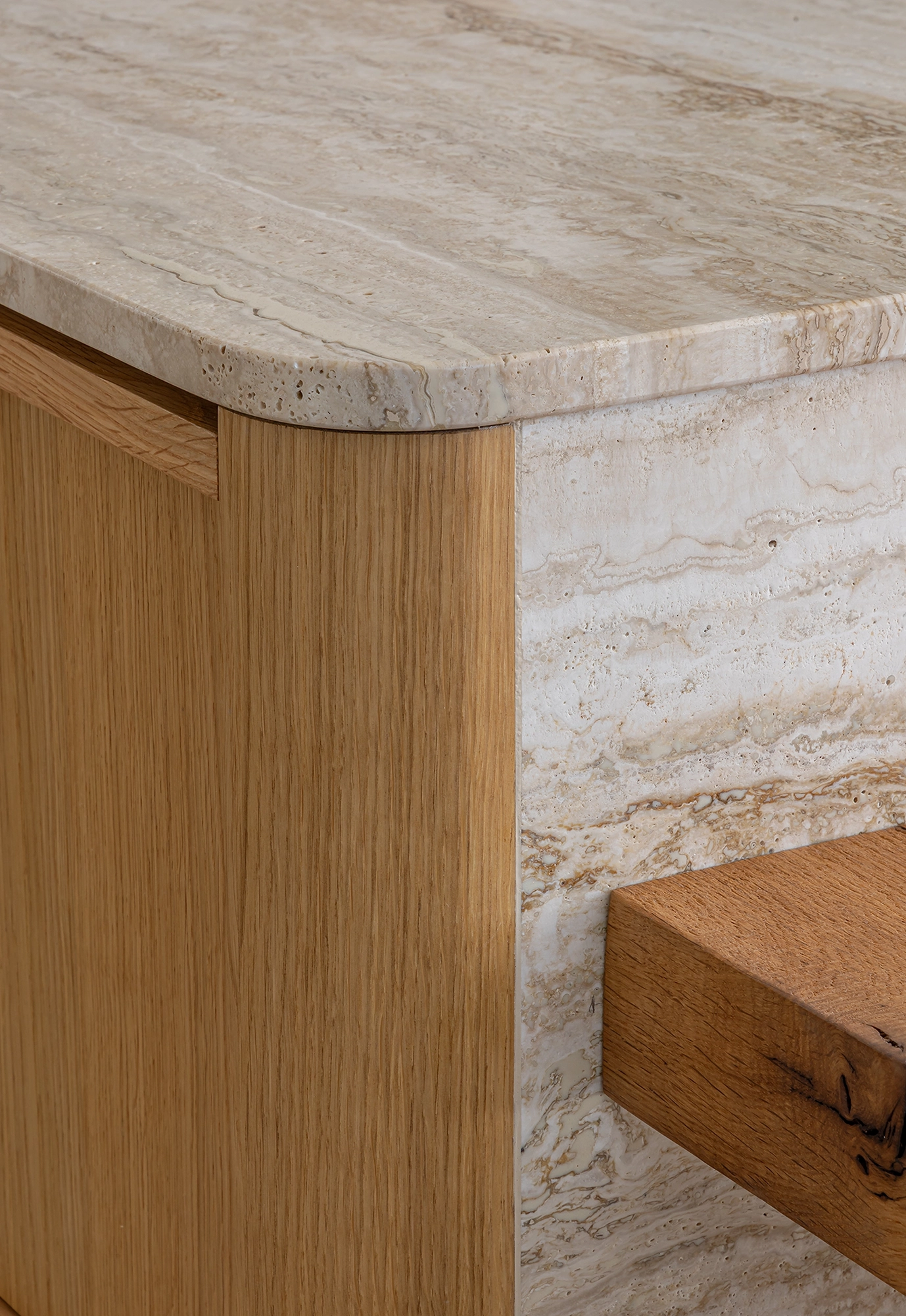 Kitchen with muted neutral palette and textured natural materials