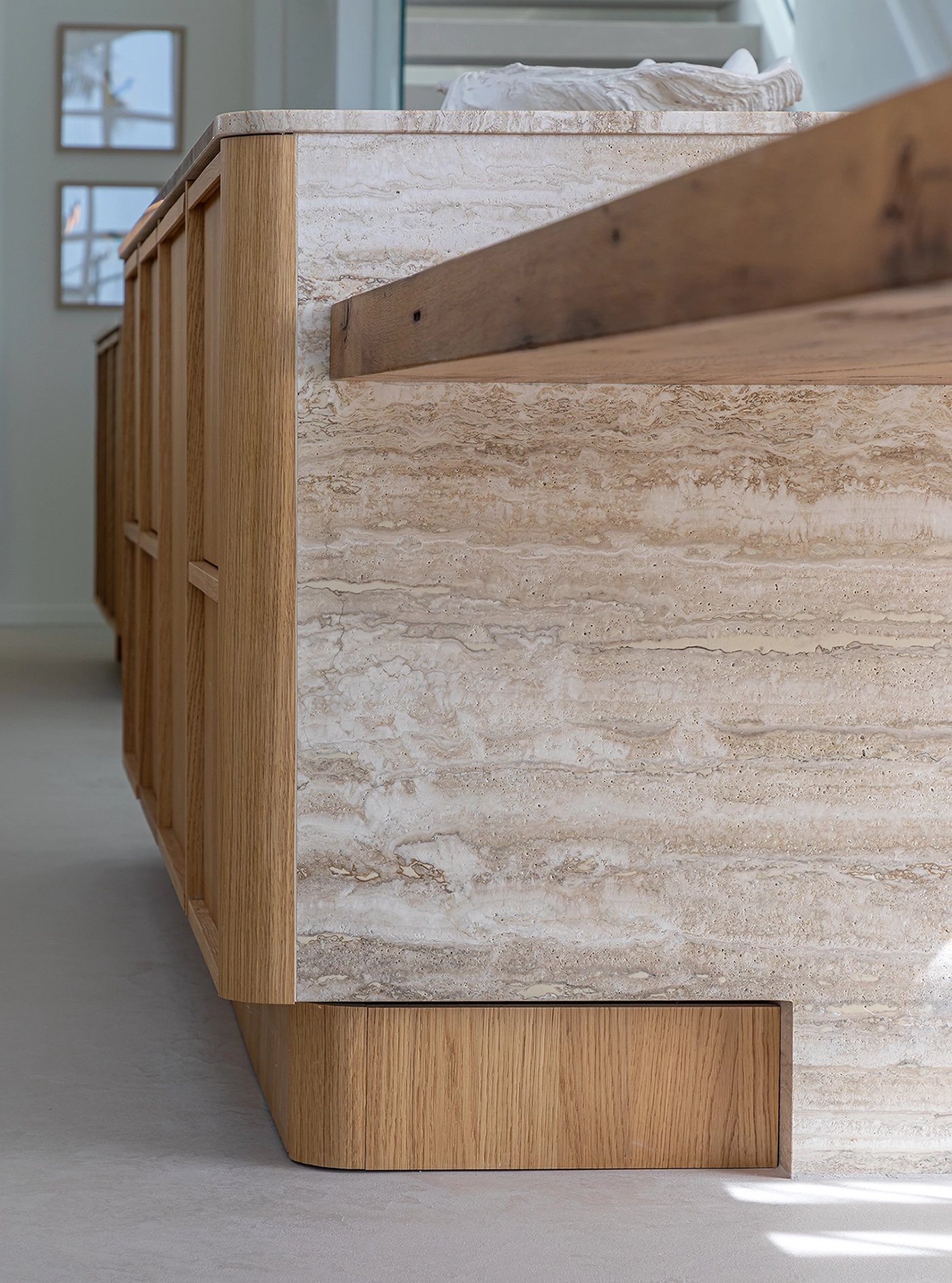 renovation kitchen with warm timber and light stone