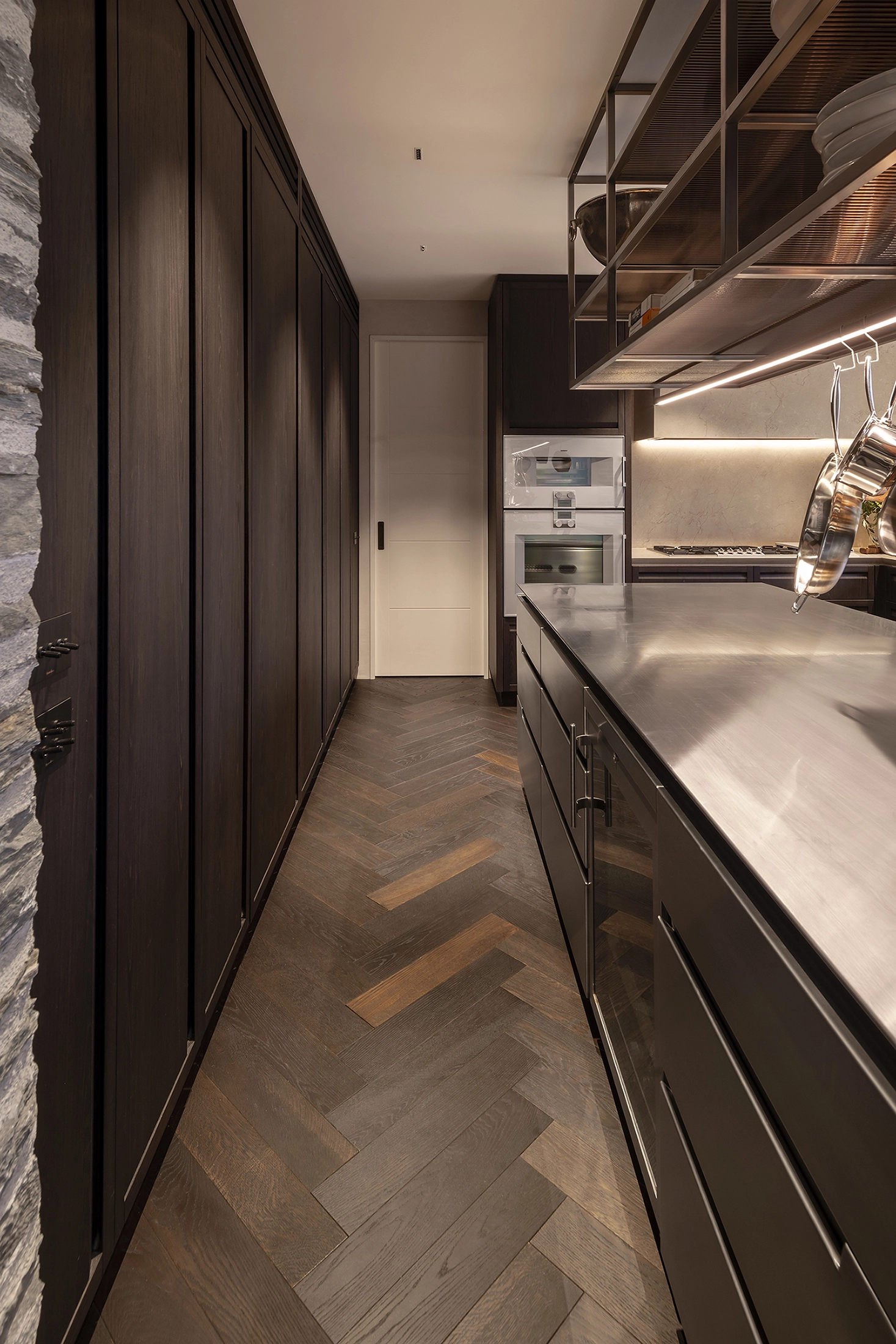 alpine kitchen with sculptural elements and timber flooring