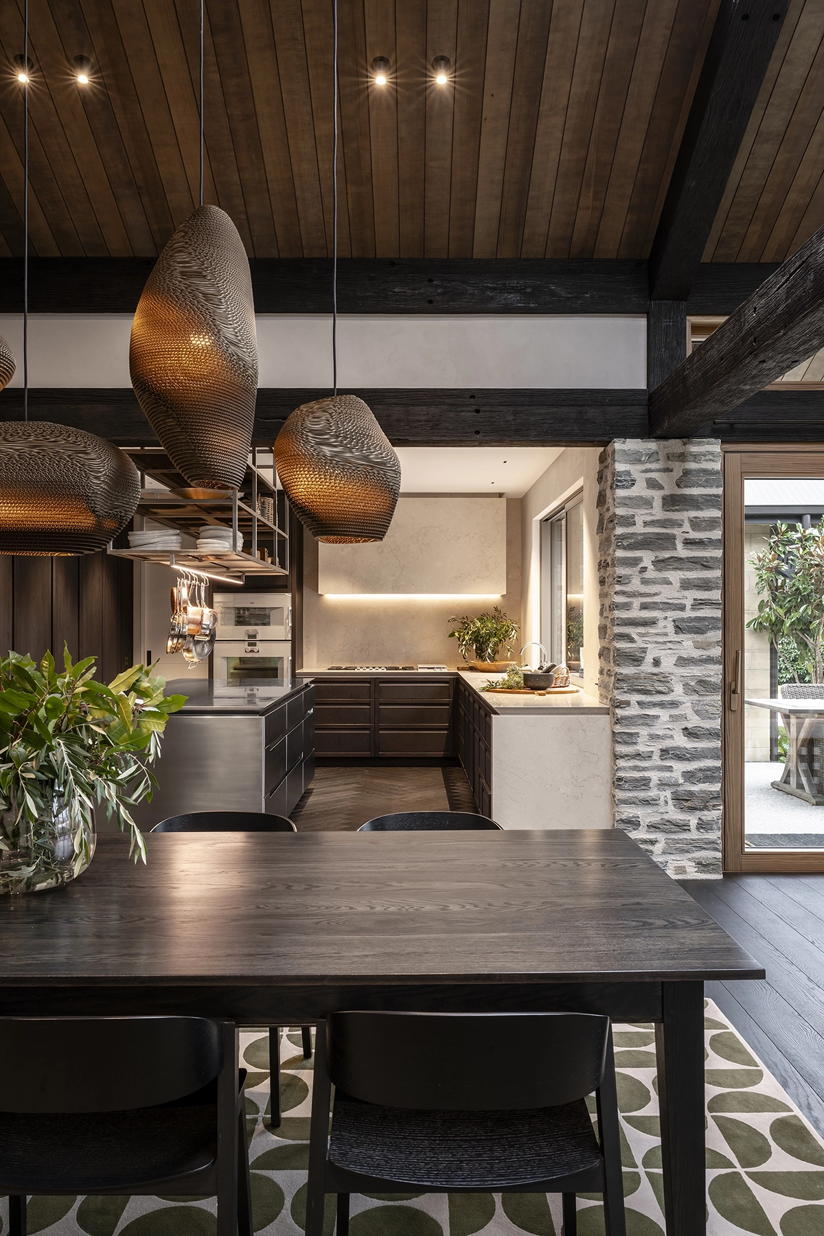 Dark brown timber floors in alpine lodge