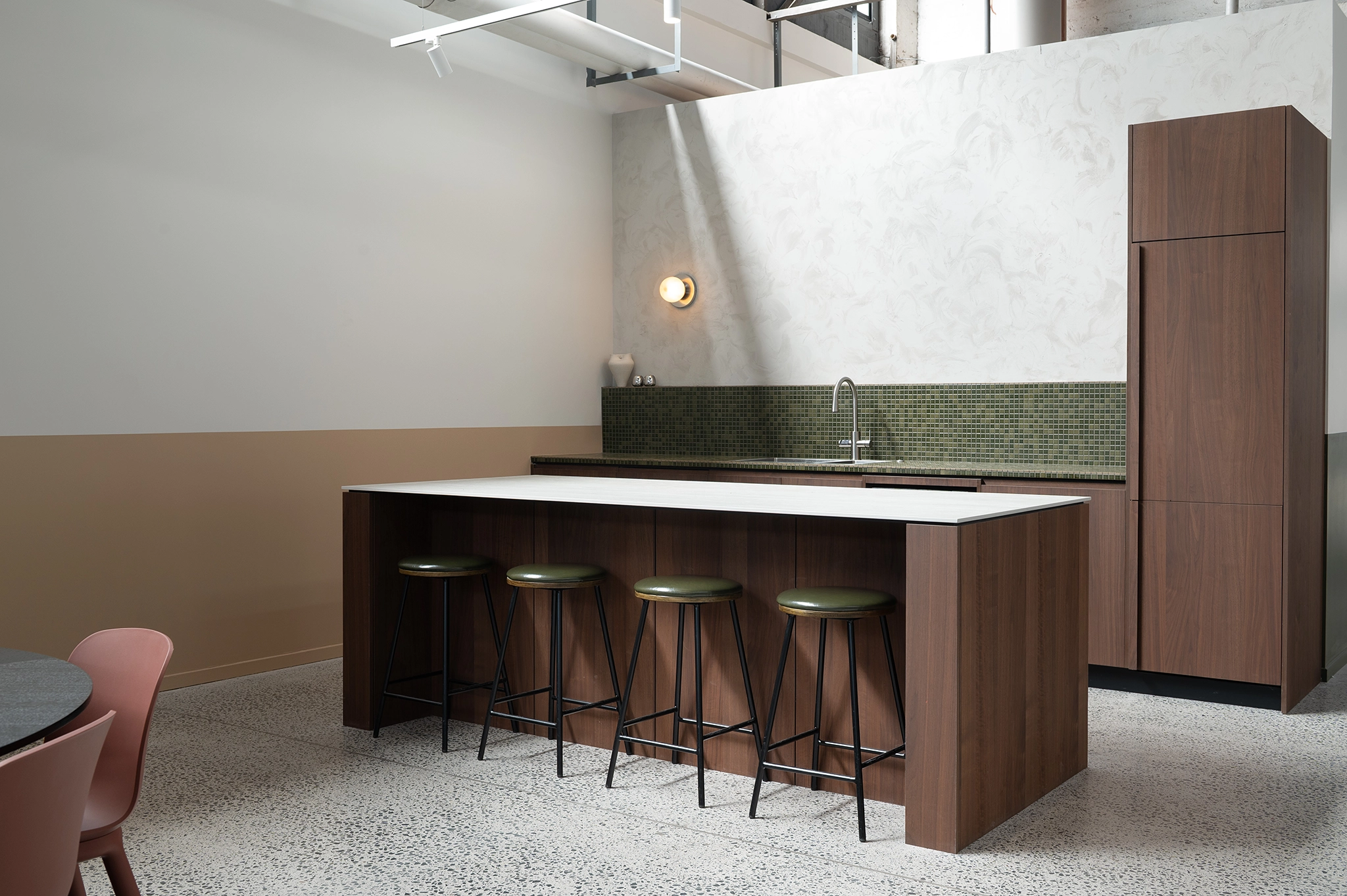 Walnut timber veneer kitchen designed by RMI Interiors