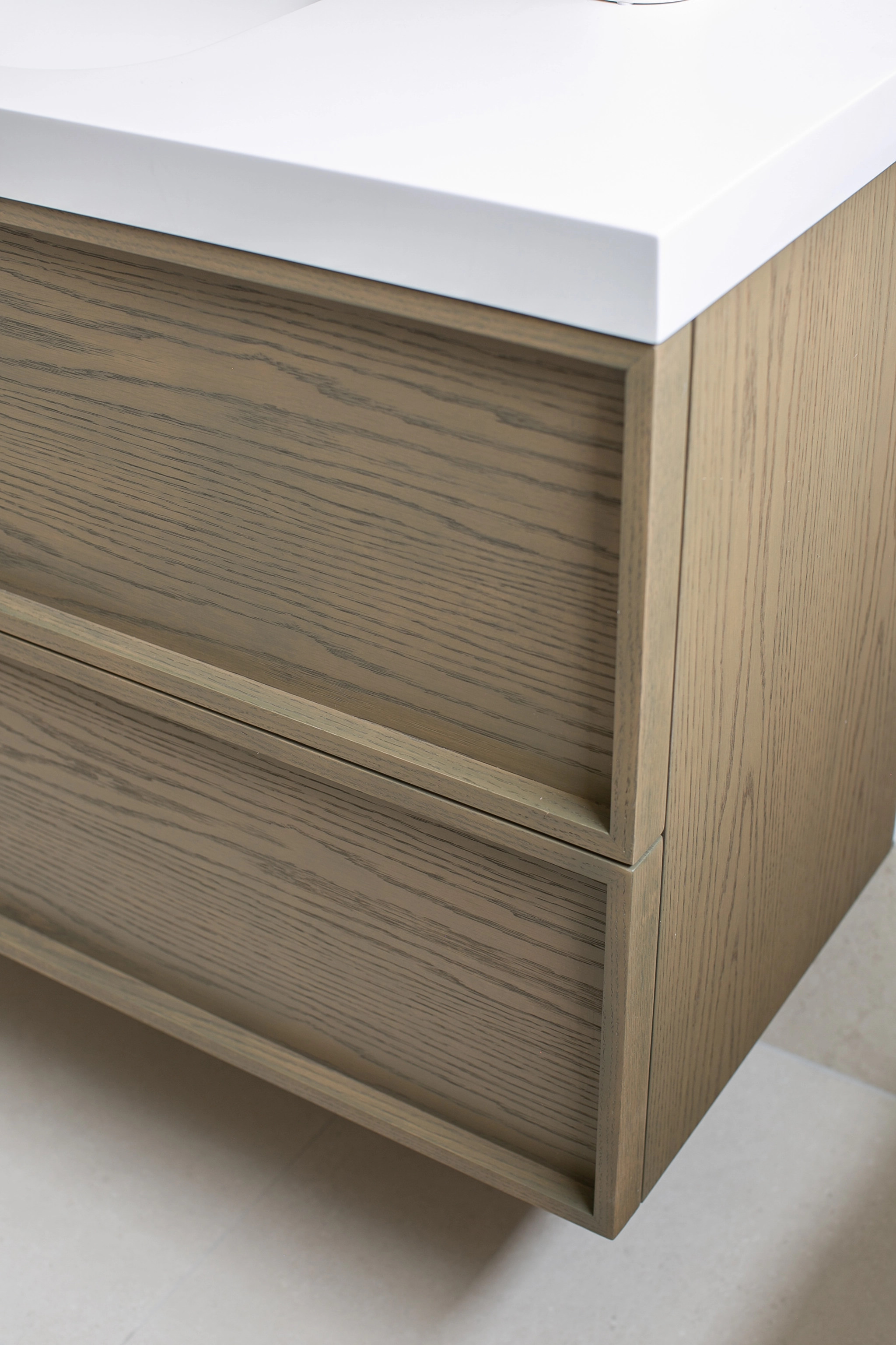 Timber veneer bathroom vanity in Desert Oak Shinnoki