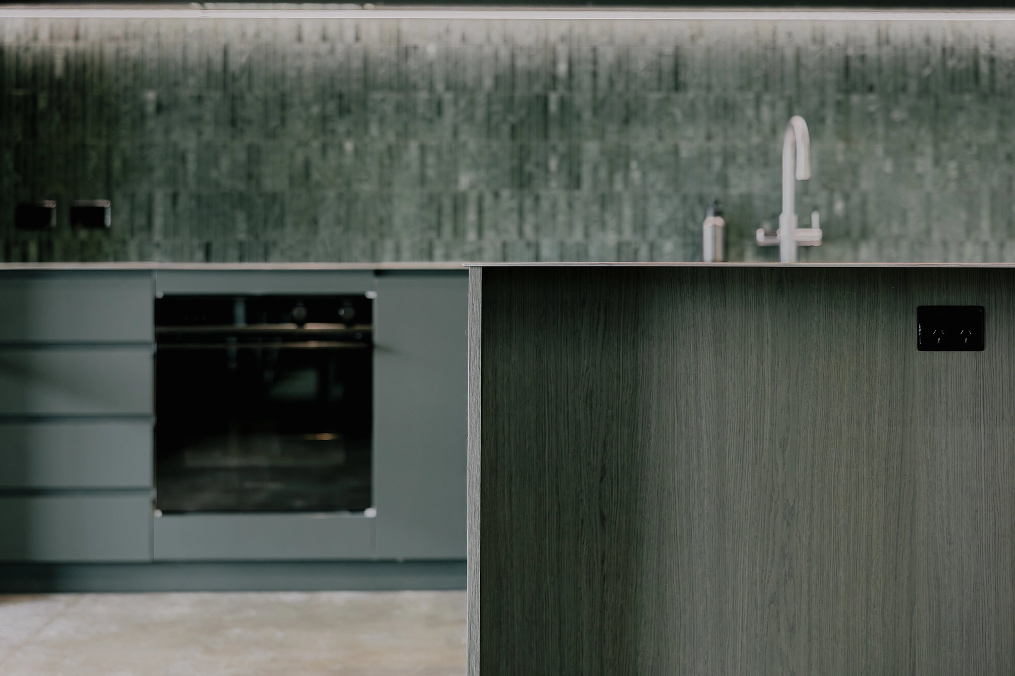 Kitchen island with decorative panel joinery