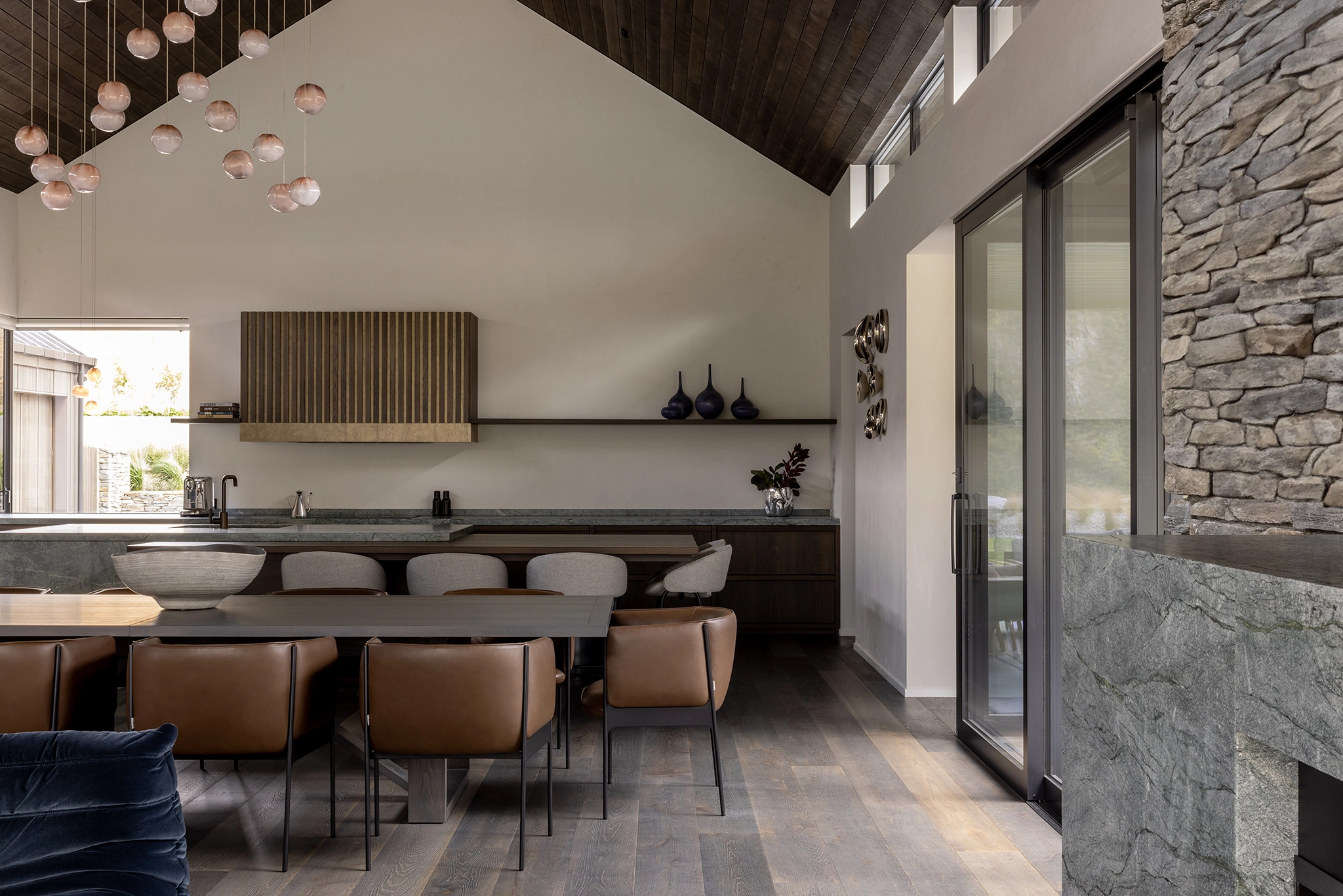 Wide plank bespoke timber flooring in Gibbston Valley retreat