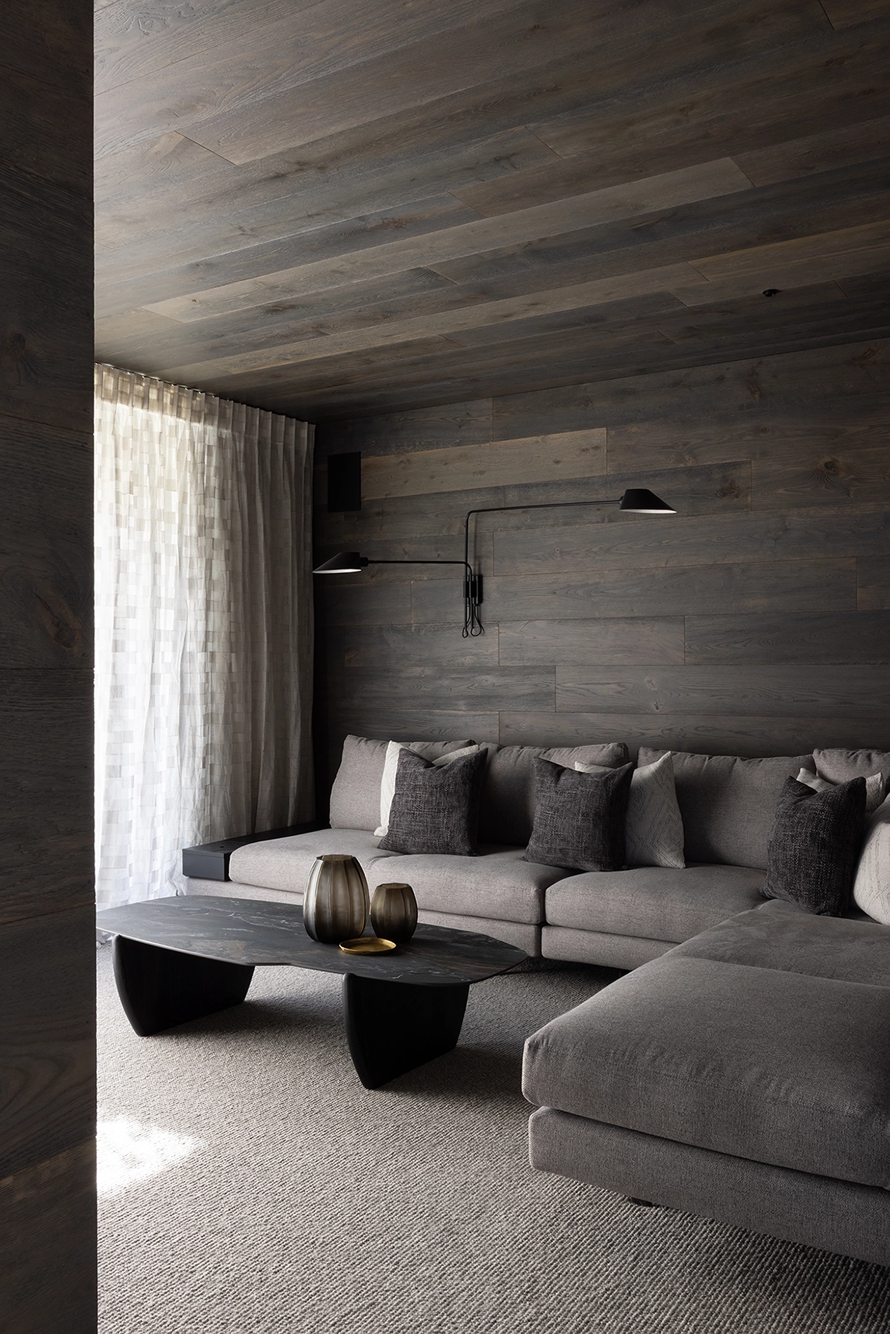 custom timber wall and ceiling linings in luxury cinema room