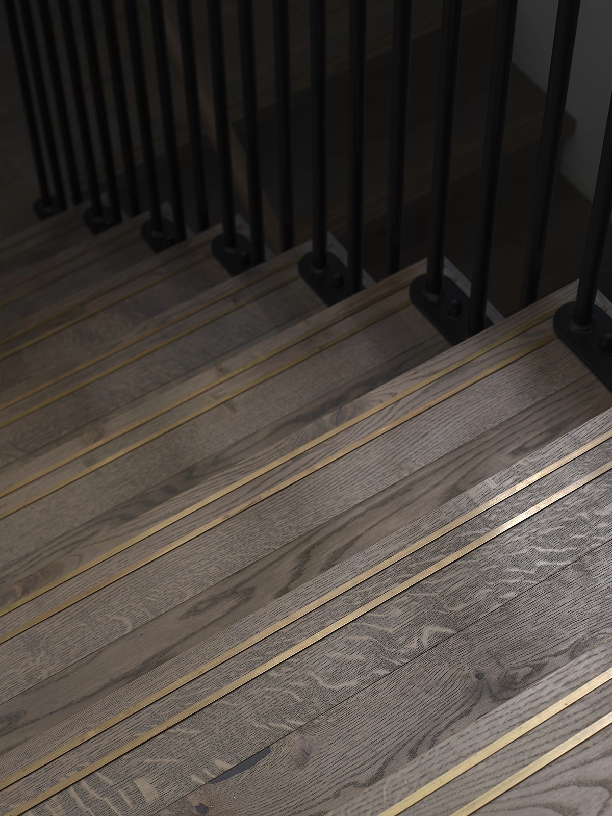 Medullary rays across timber flooring staircase