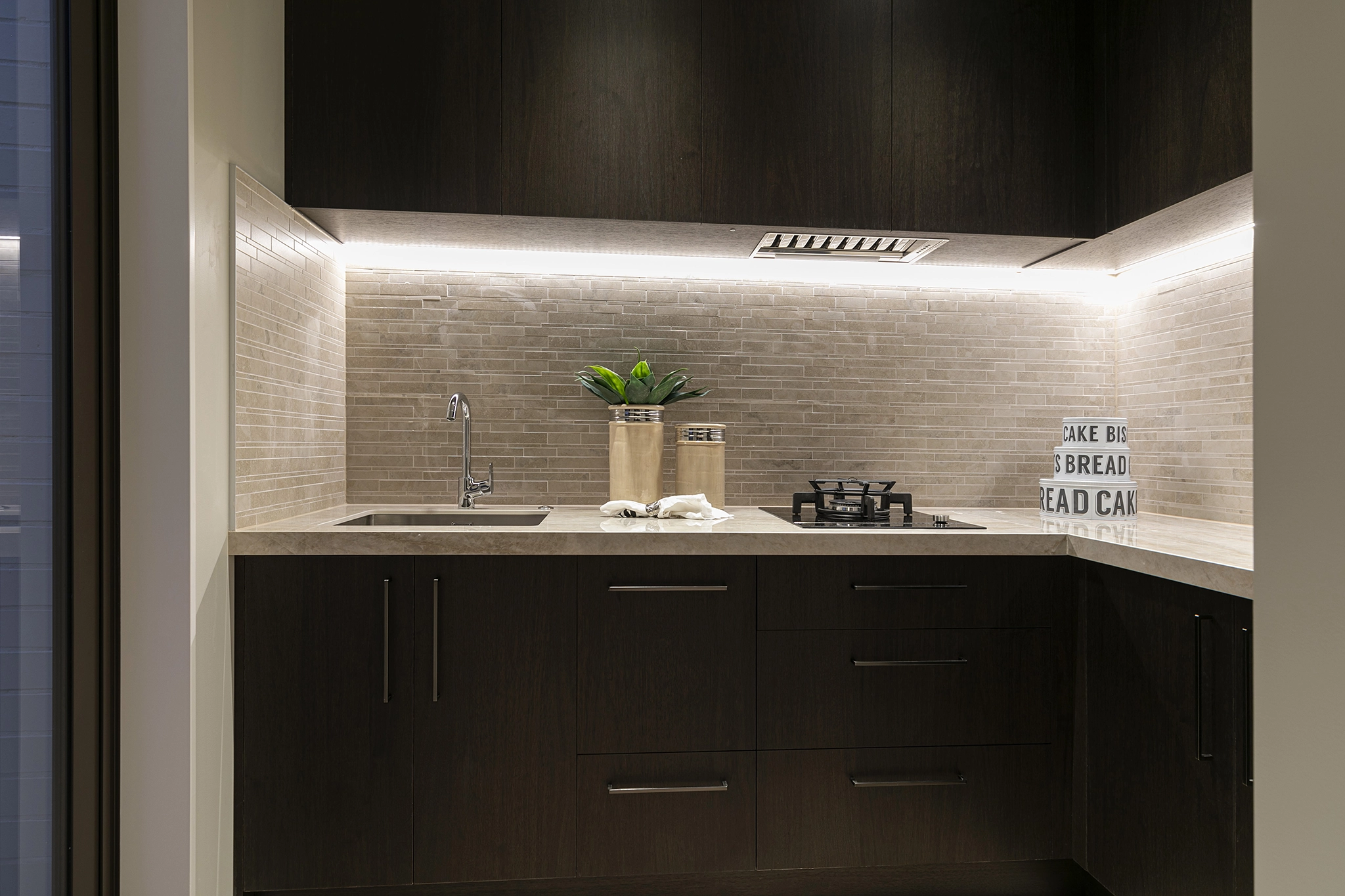 Pepeke Way Auckland kitchen with Stardust Walnut dark timber joinery