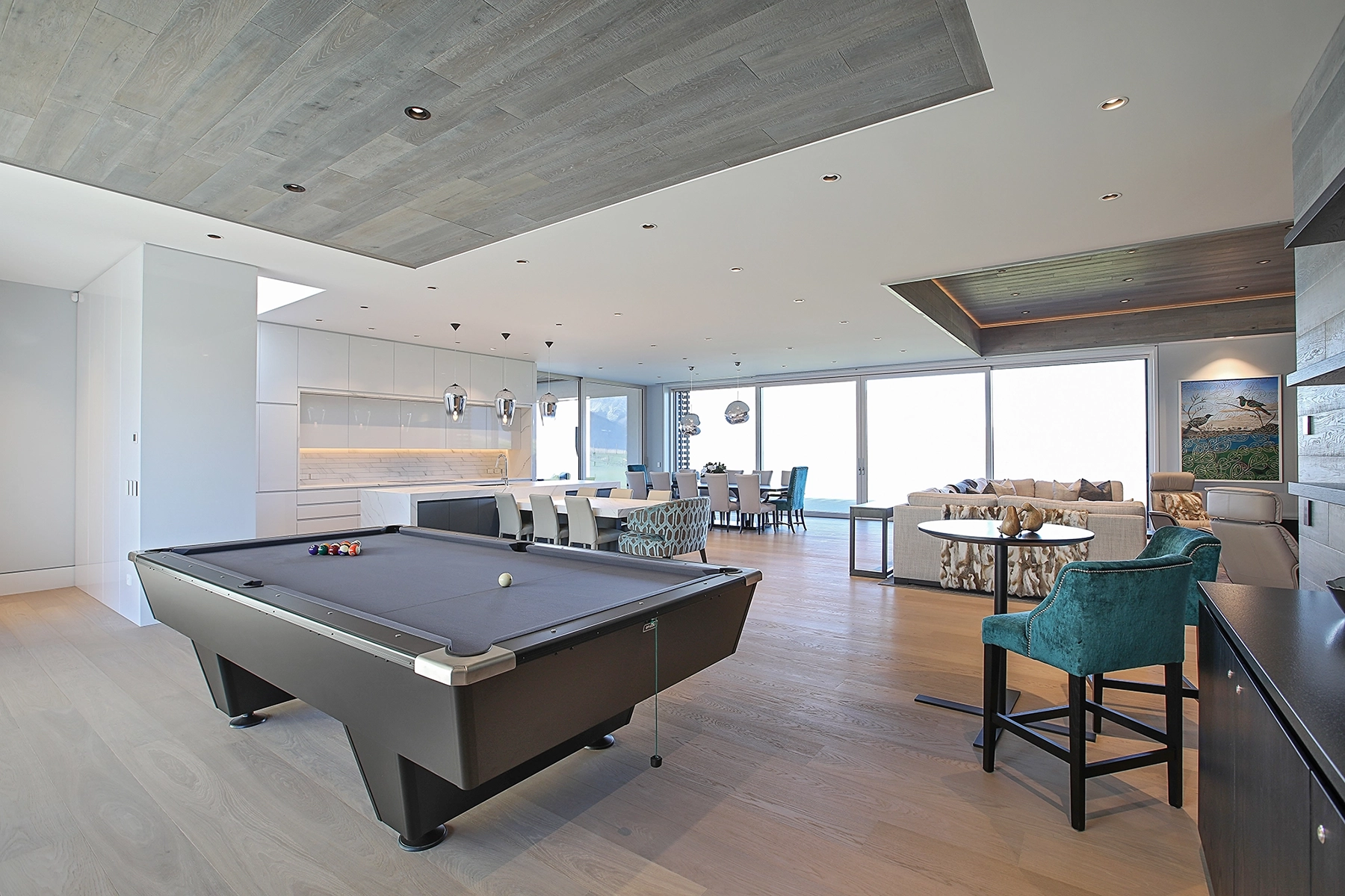 Bespoke custom timber interior finishes on flooring and ceilings, Te Toka estate, Queenstown NZ