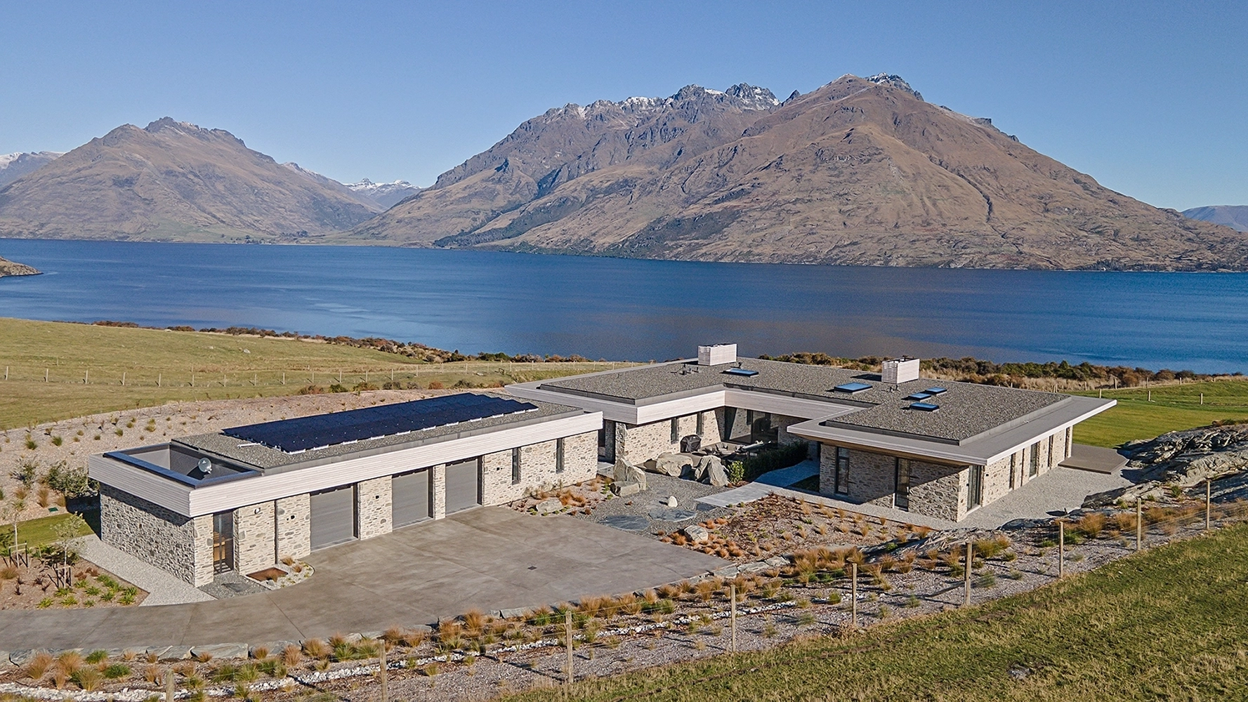 Custom timber interior finishes on a feature wall, award-winning Te Toka, Jacks Point Queenstown