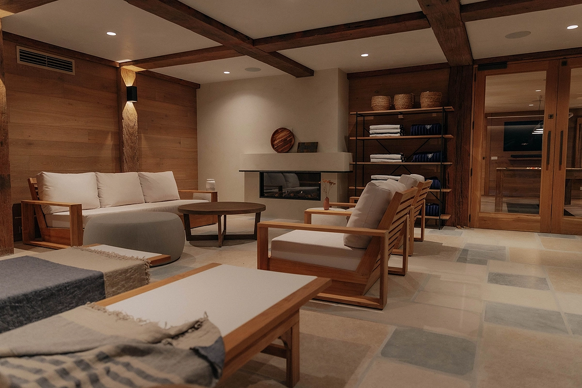 luxury suana room with timber finishes featured throughout