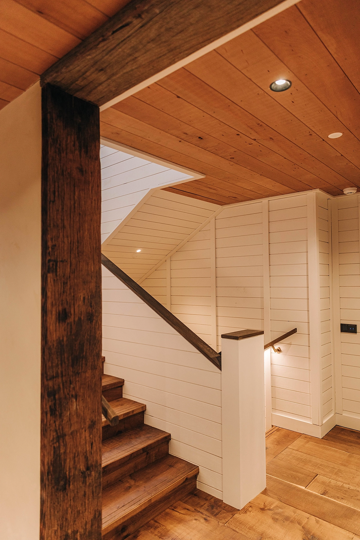 rustic timber flooring on timber staircase