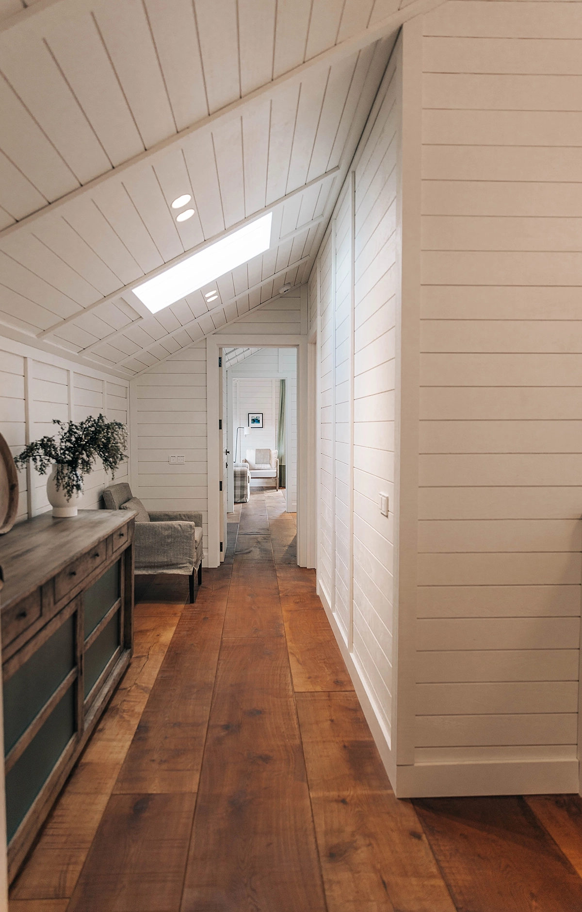 ultra wide timber flooring running the length of hallway