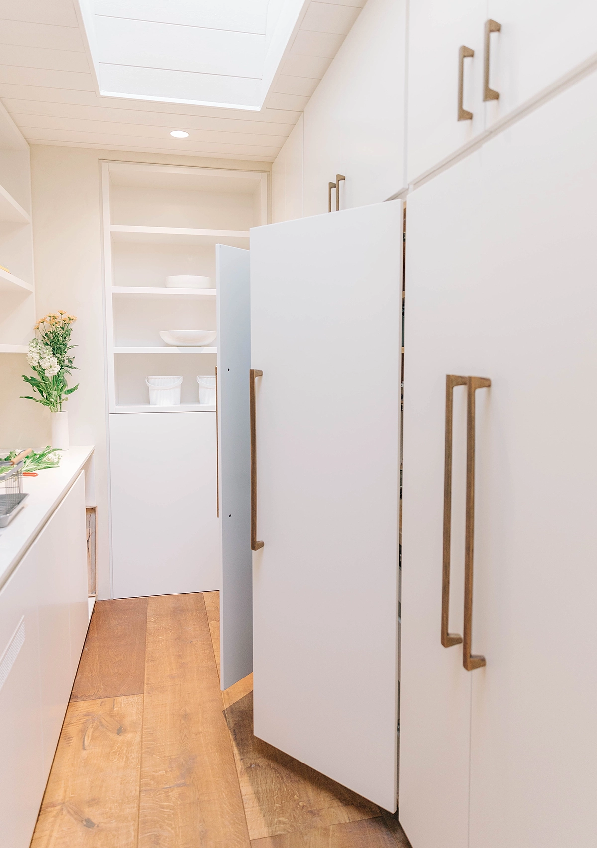 wide plank timber flooring in scullery kitchen