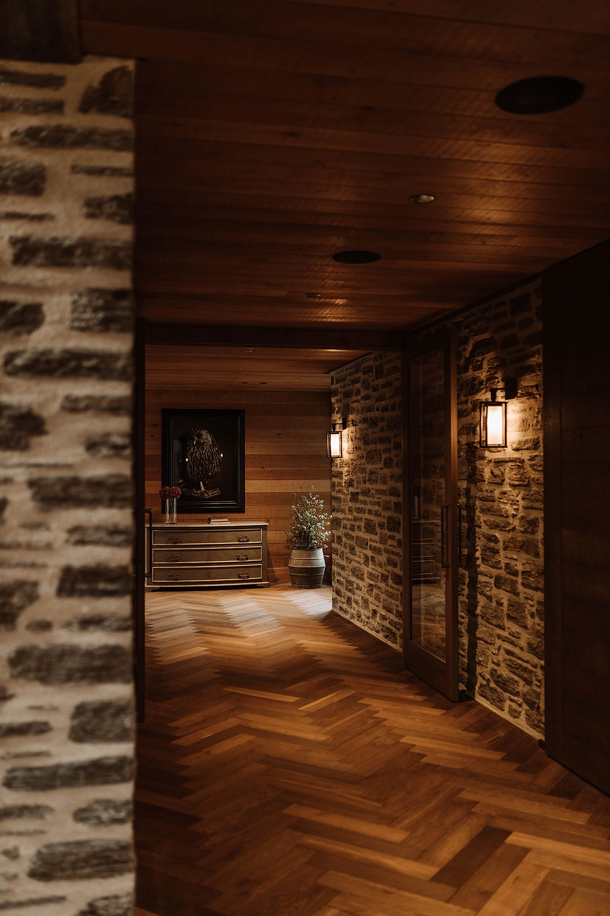 rustic herringbone timber flooring in luxury queenstown home