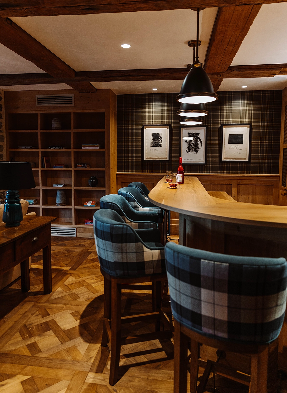 timber versailles flooring in Queenstown home private bar