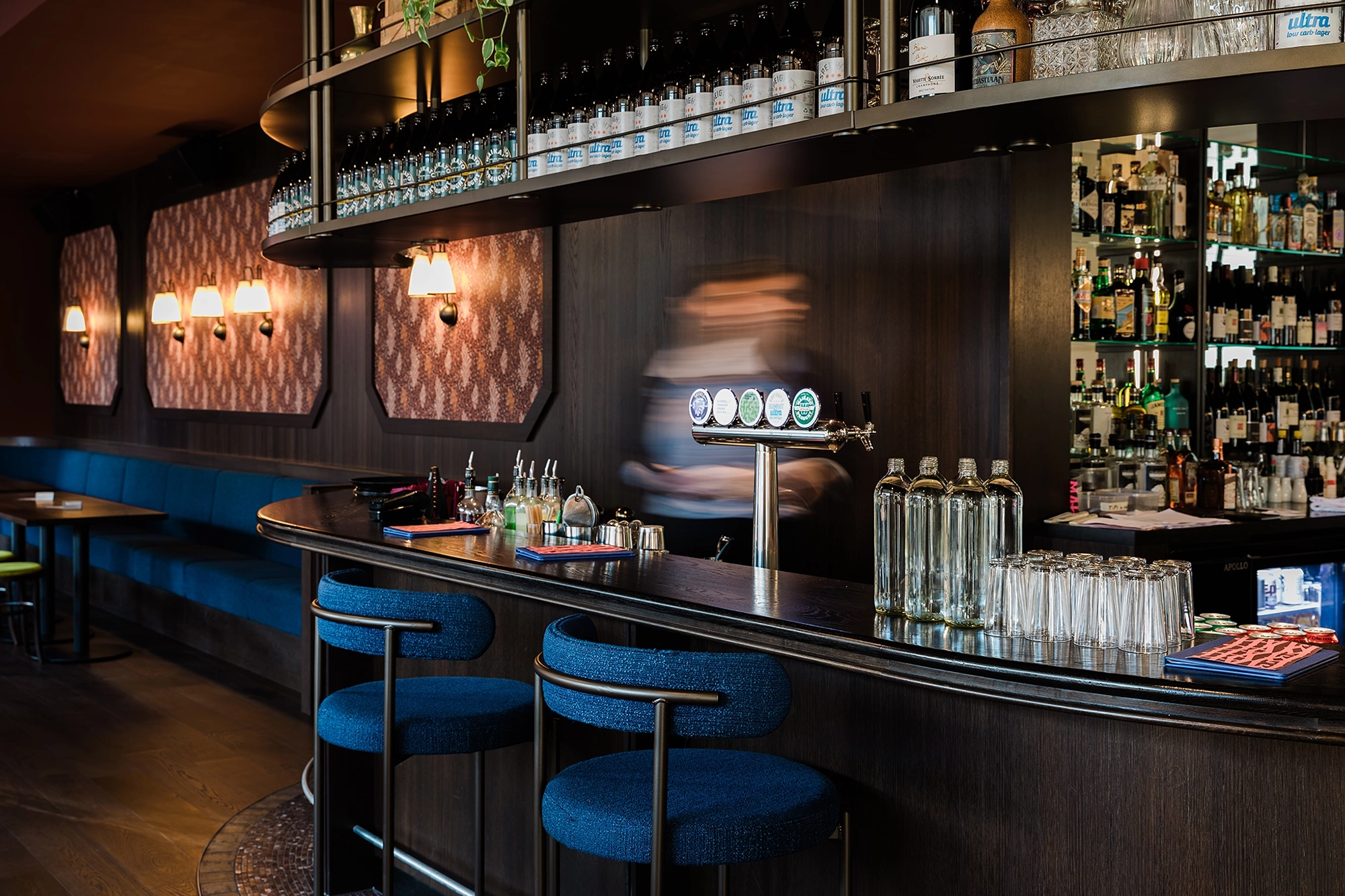 Smoked timber flooring NZ in a high-contrast hospitality interior, Hamilton Hotel, Victoria Street, Hamilton NZ