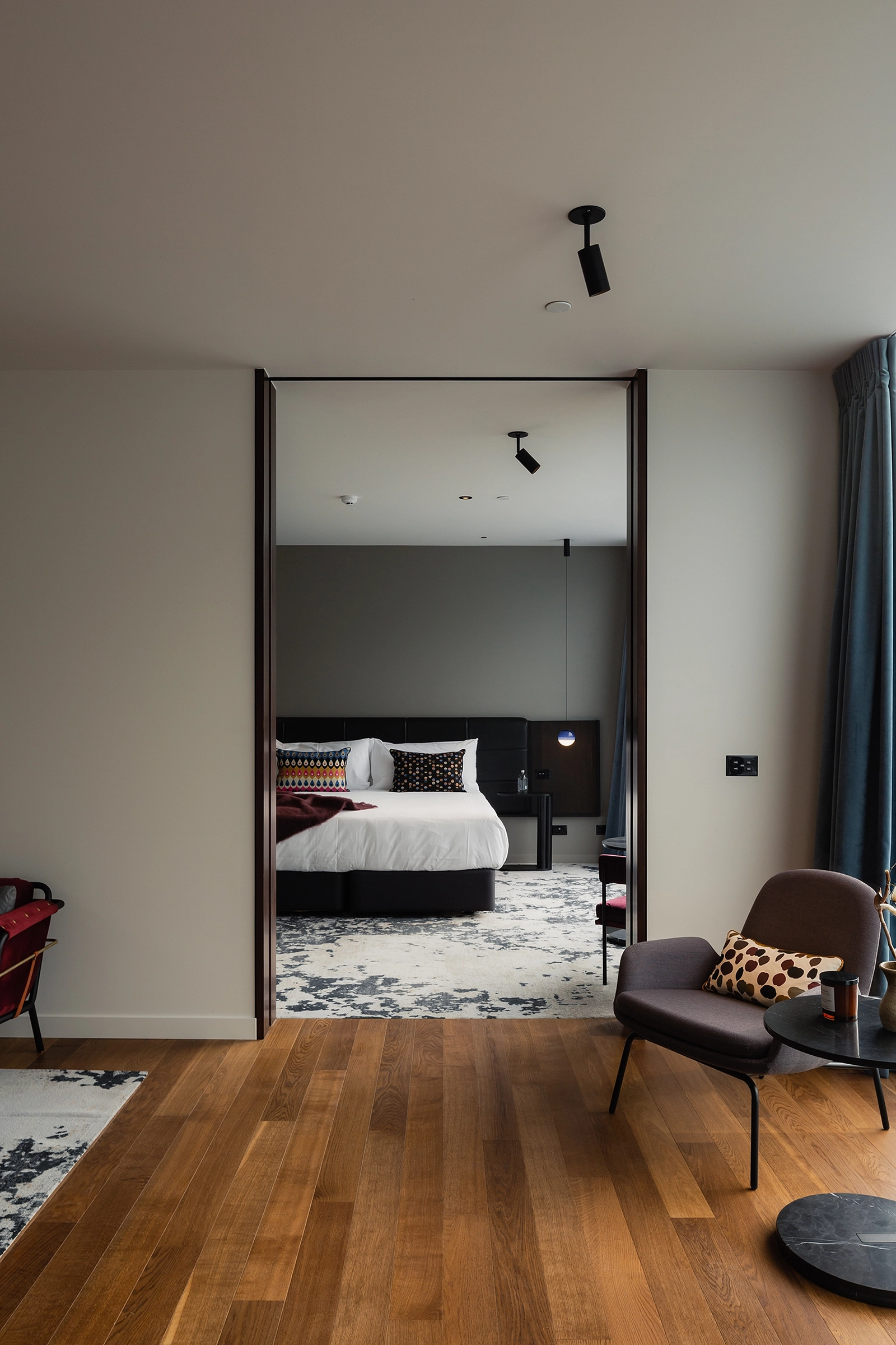 Italian Collection narrow timber flooring planks in EBB Dunedin Hotel guest room, VidaSpace NZ