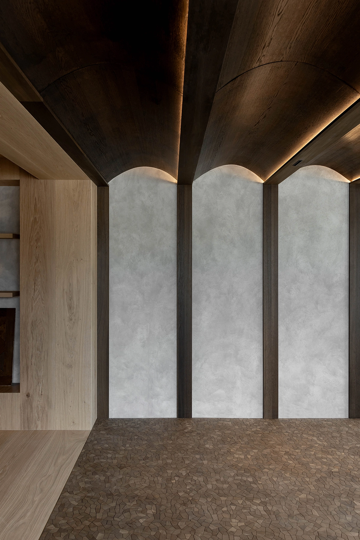 Oscar Ono mosaic timber flooring in VidaSpace Christchurch Showroom