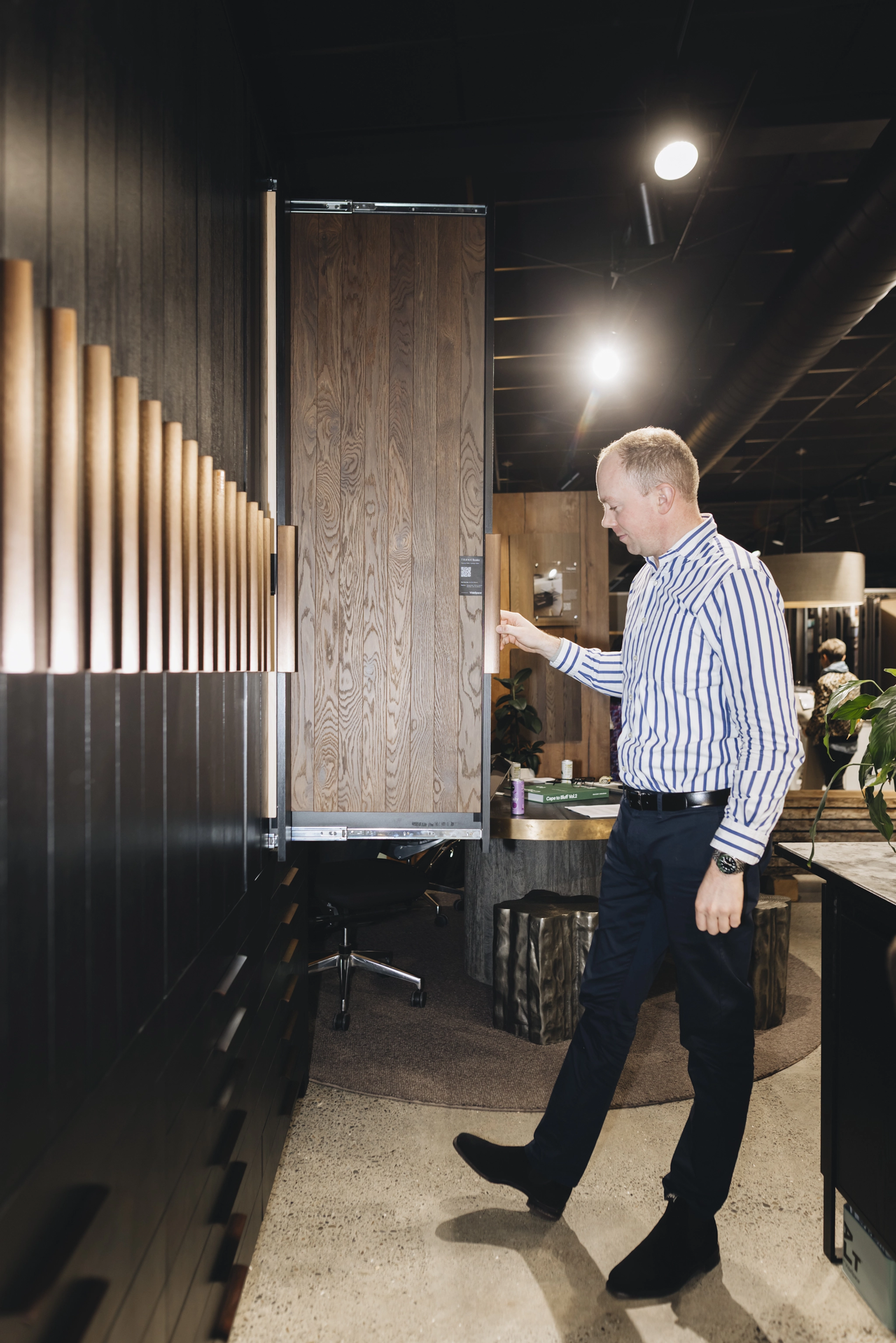 VidaSpace staff showcasing timber flooring and timber panels at Design Day 2026