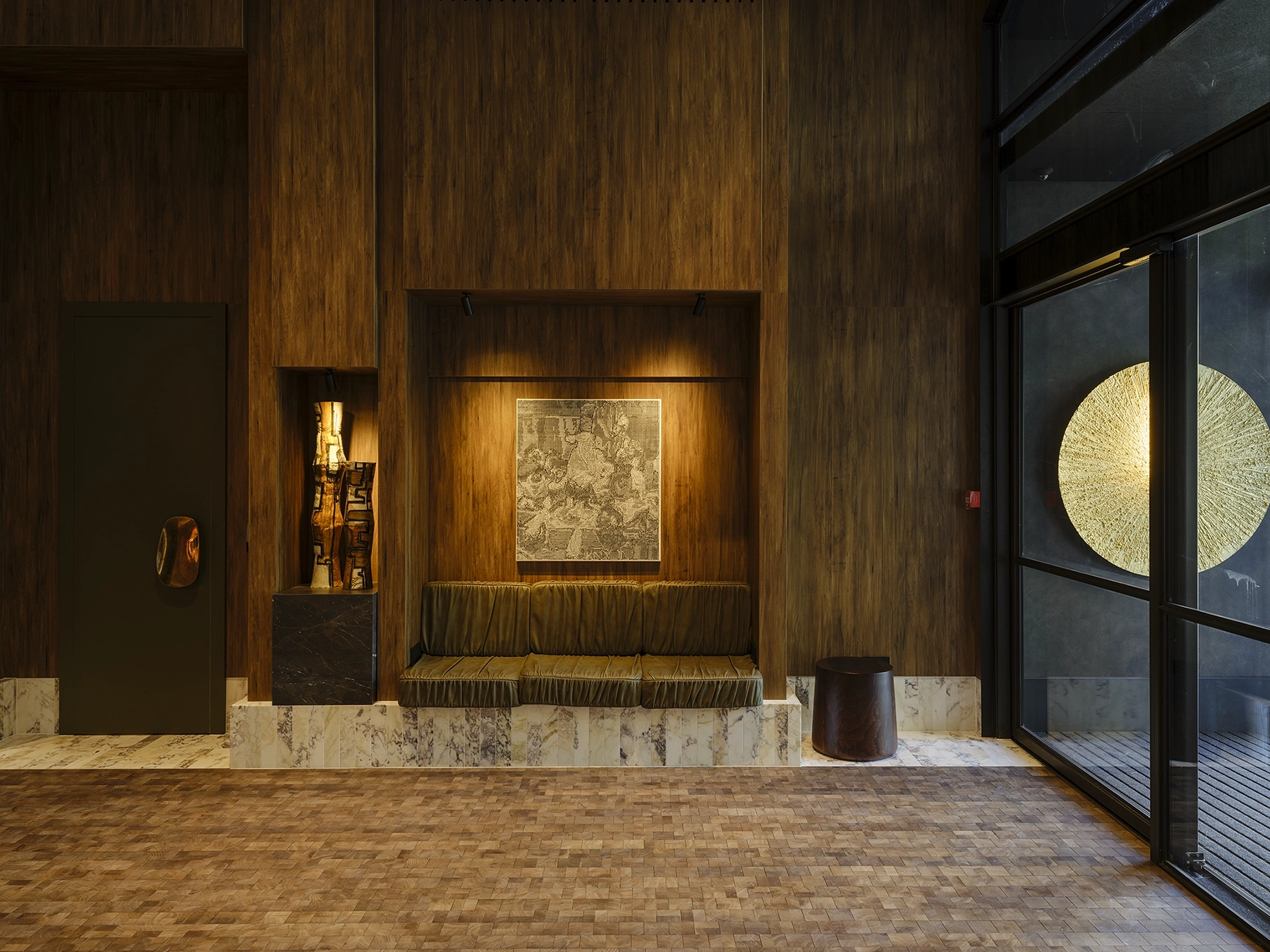 engineered end grain timber flooring in hospitality space