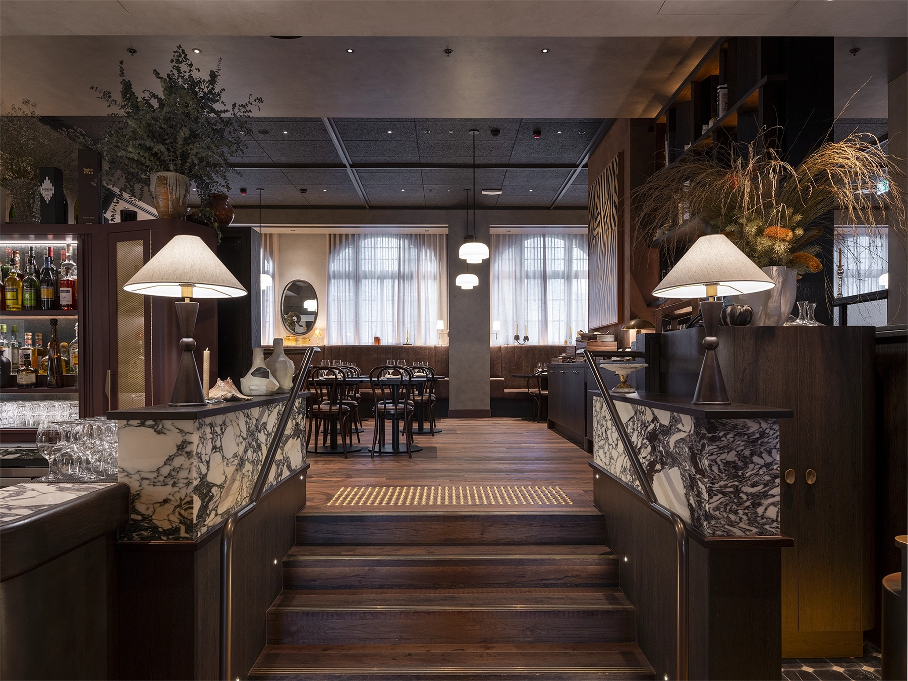 Reclaimed engineered timber flooring in restaurant interior