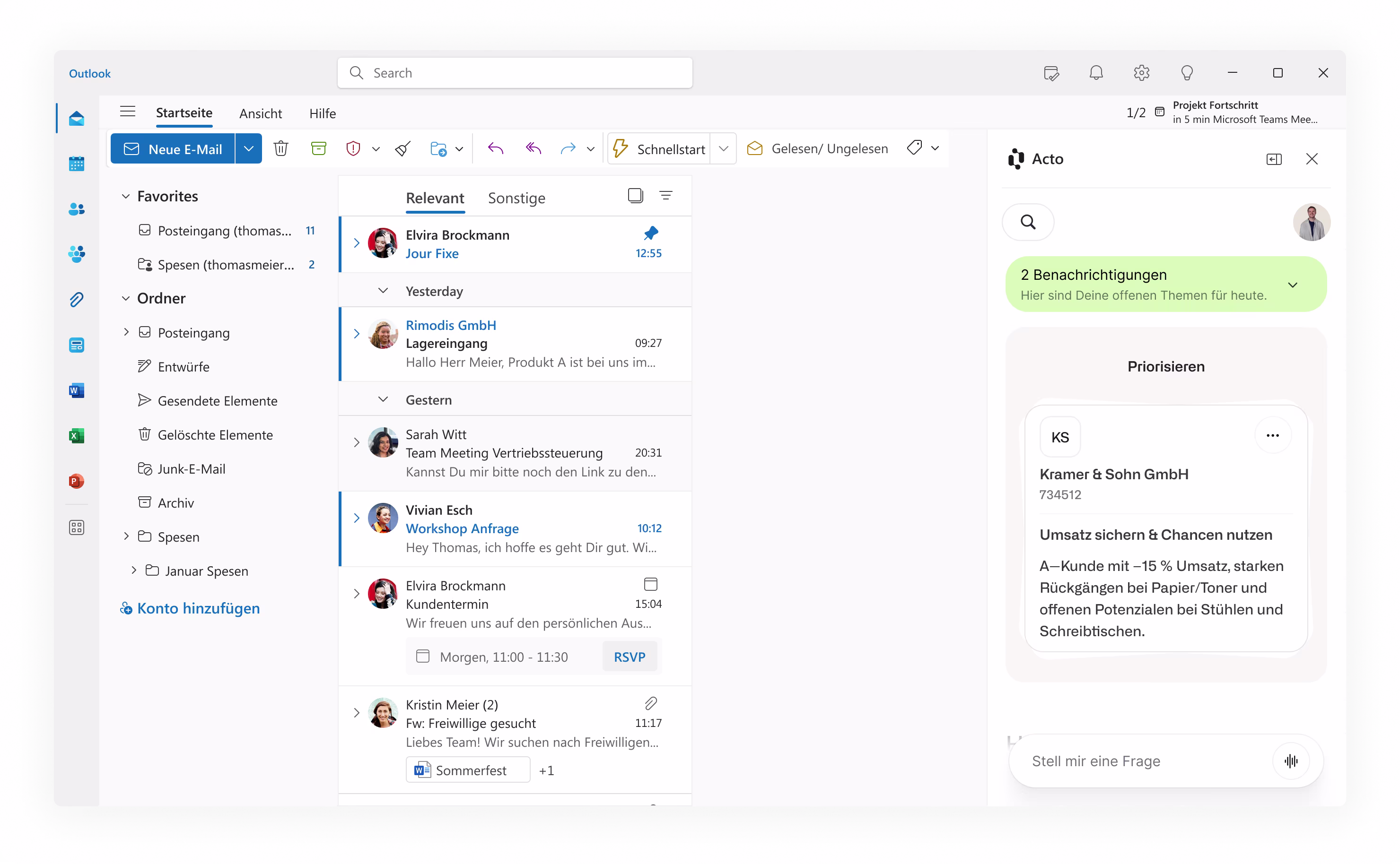 Outlook Screen for Acto