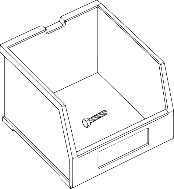 Strichzeichnung einer Lagerbox mit Schraube