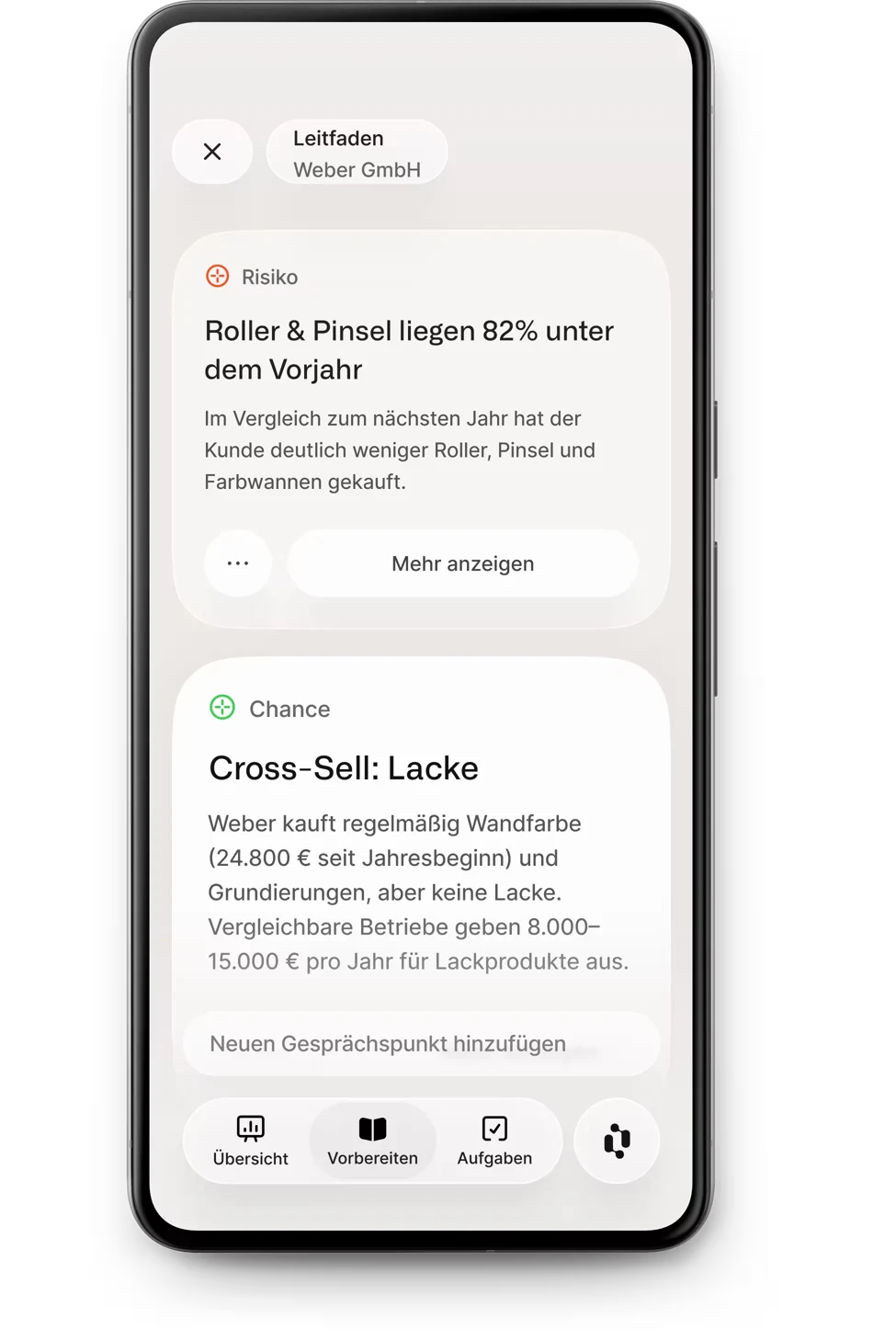 Acto-App mit Leitfaden für einen Kunden