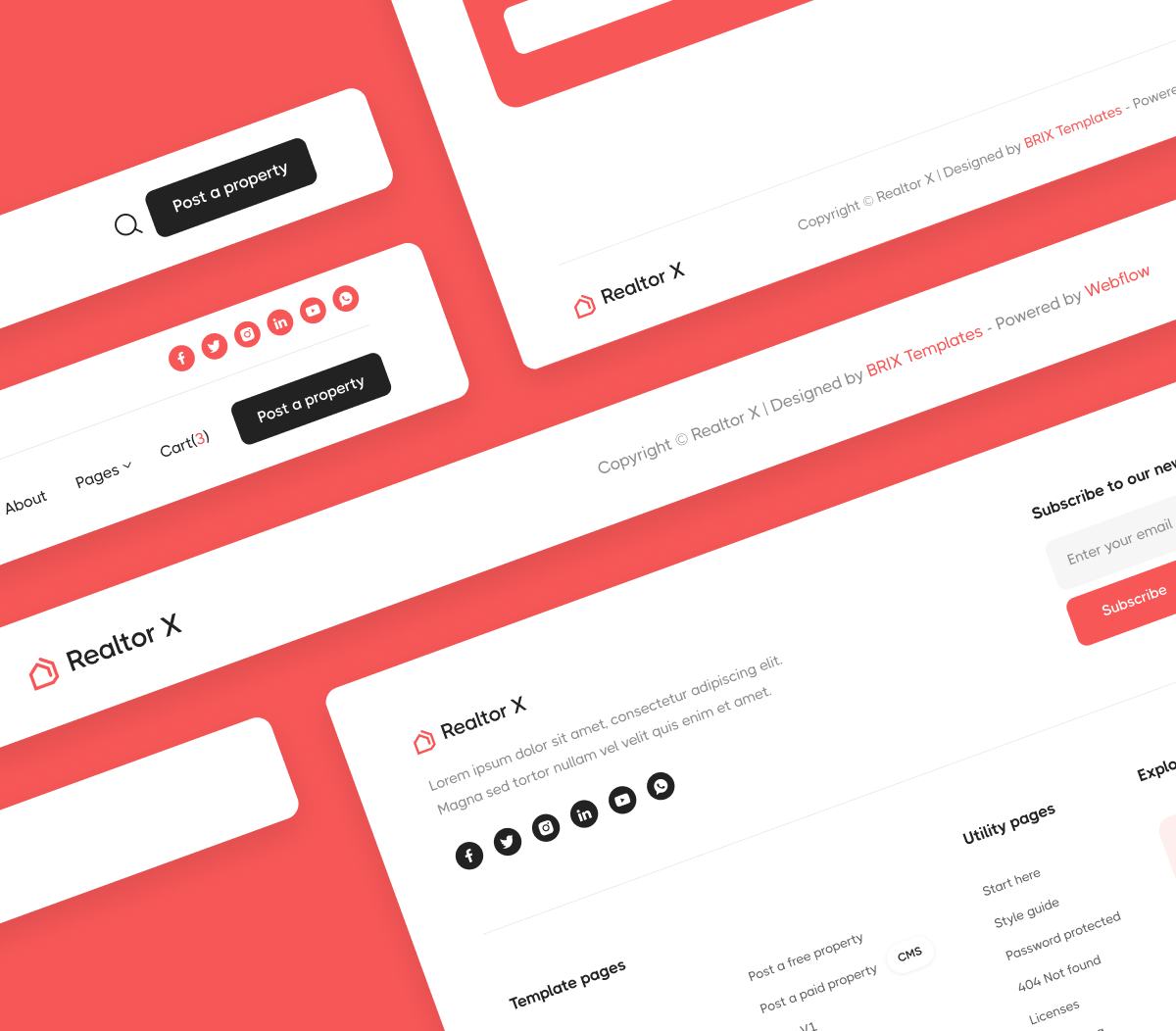 3 Headers And Footers - Realtor X Webflow Template