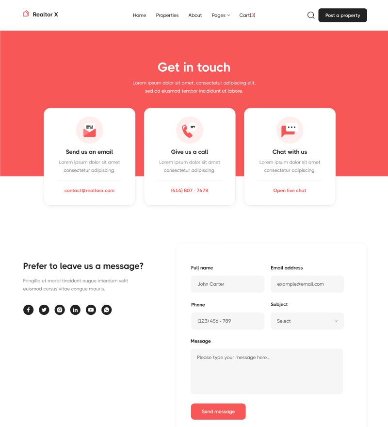 Contact V1 - Realtor X Webflow Template