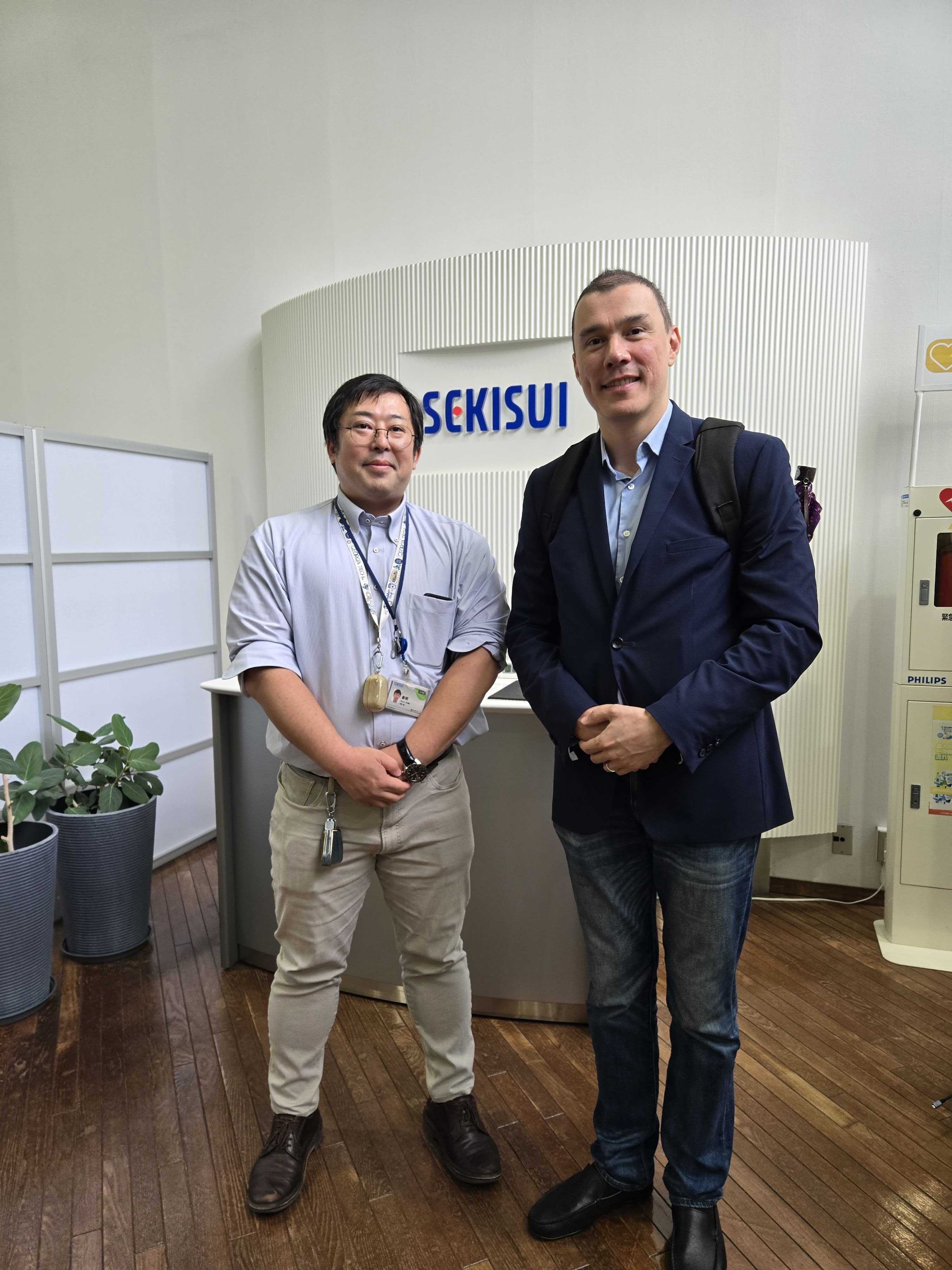 Timur Bazhirov with Shimmei-san at the Sekisui Chemical reception desk