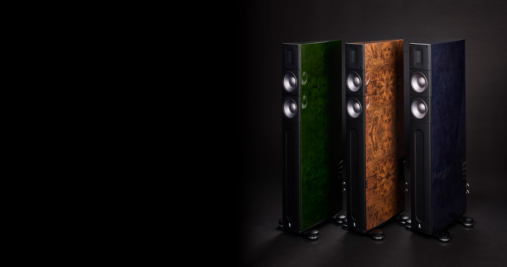Walnut Burl, Emerald Green, and Midnight Blue