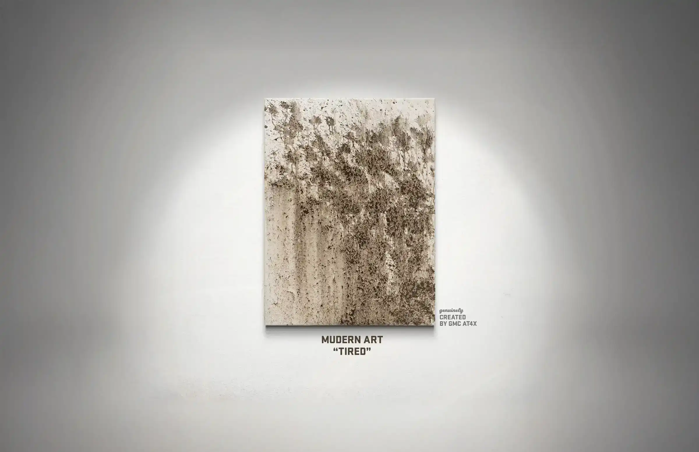 一幅展示泥浆图案的画作，标题为“Tired”，由 GMC AT4X 创作。