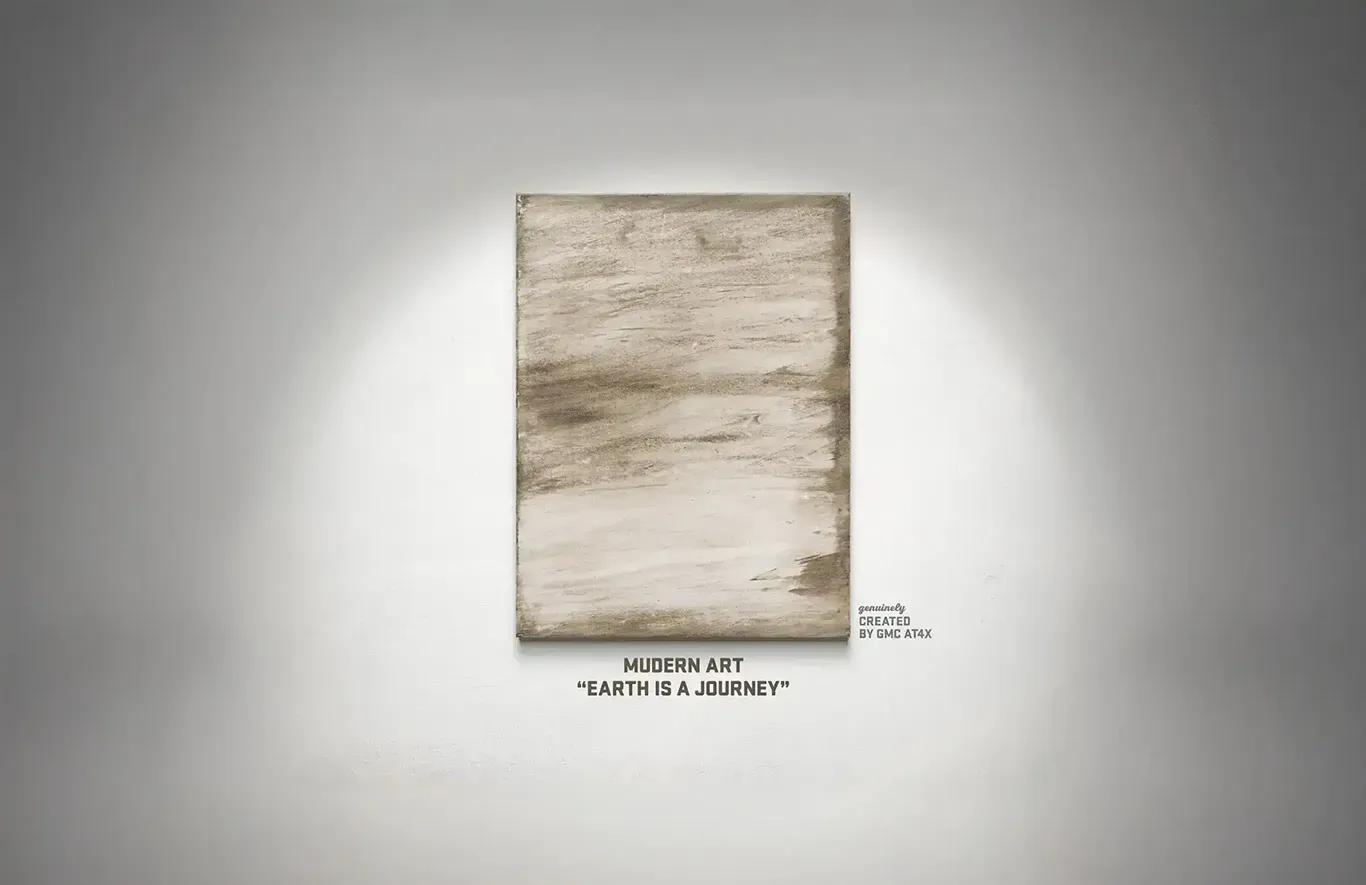 <Mud-streaked canvas titled 'Earth Is a Journey' created by a GMC AT4X vehicle for Mudern Art campaign.>