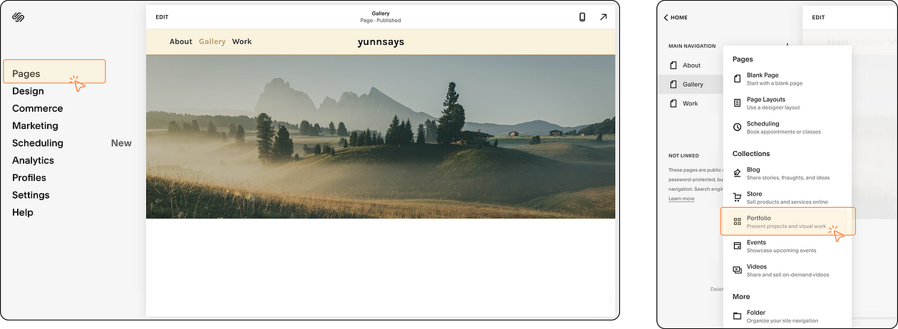 Squarespace 頁面管理區 — Pages、Collections