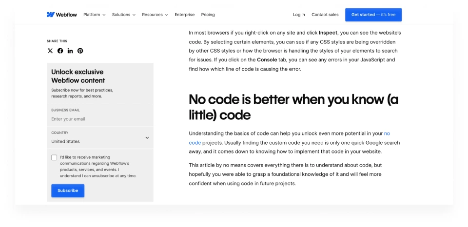 "No code is better when you know (a little) code." ⎯ Webflow