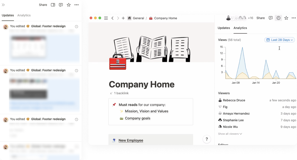 Notion — 頁面更新紀錄與數據分析