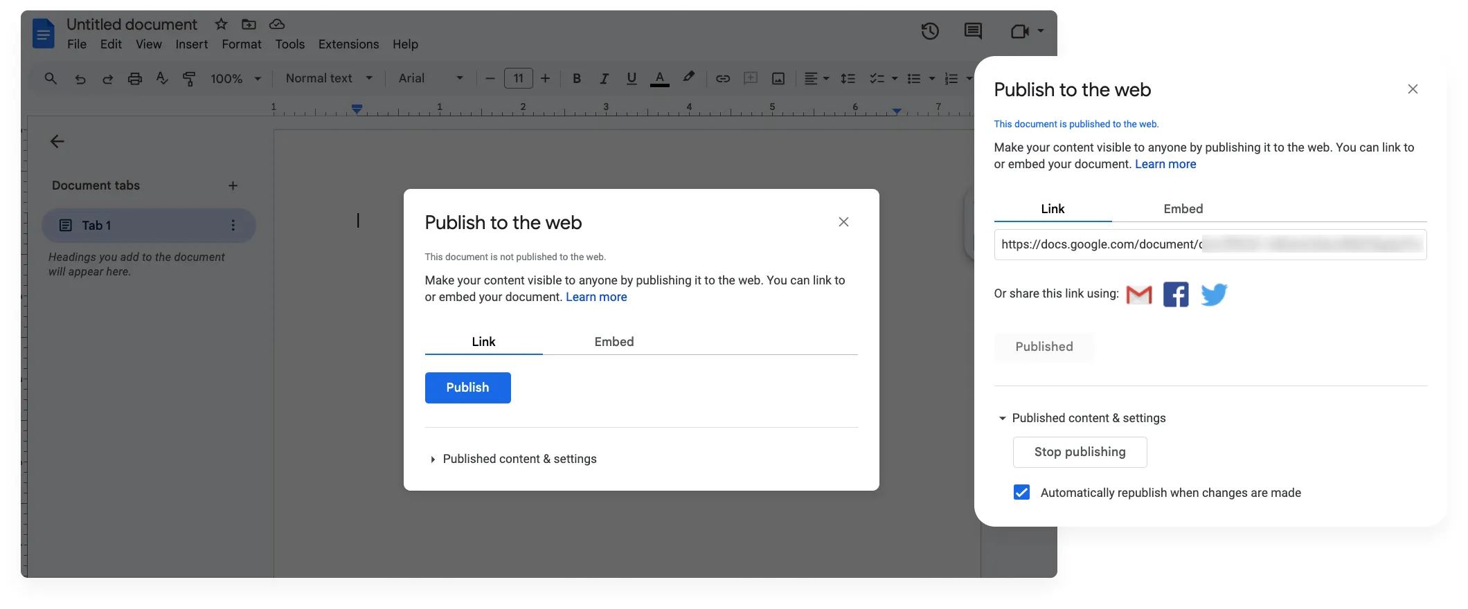 發布 Google Docs 成網頁