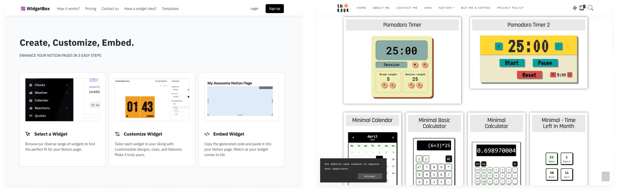 Notion 小工具:Indify / Notion Widgets Gallery / Widgetbox / Apption