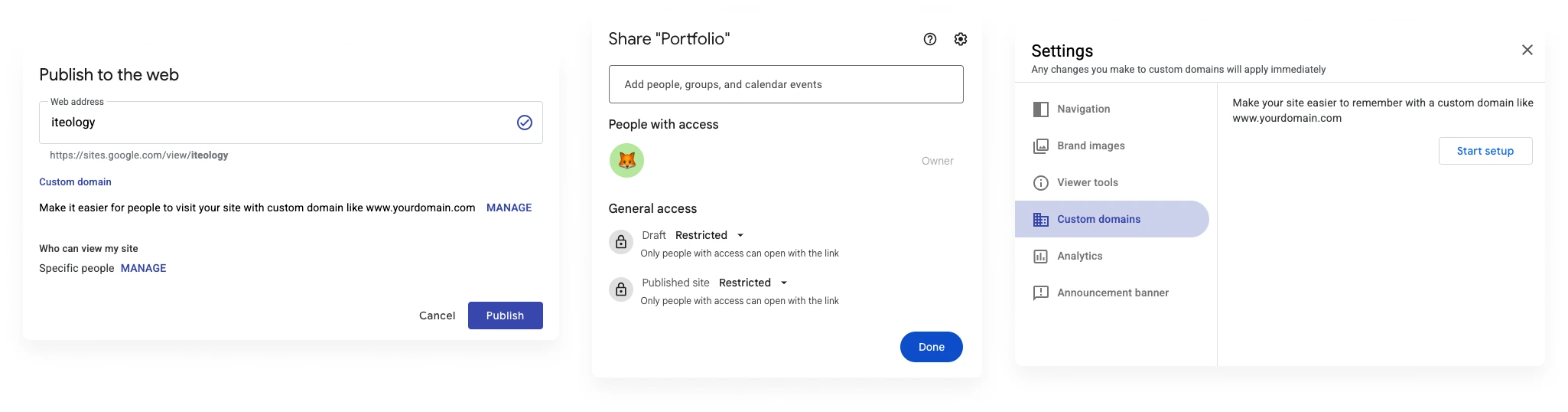 Google Sites 給用戶免費使用個人網域的權利